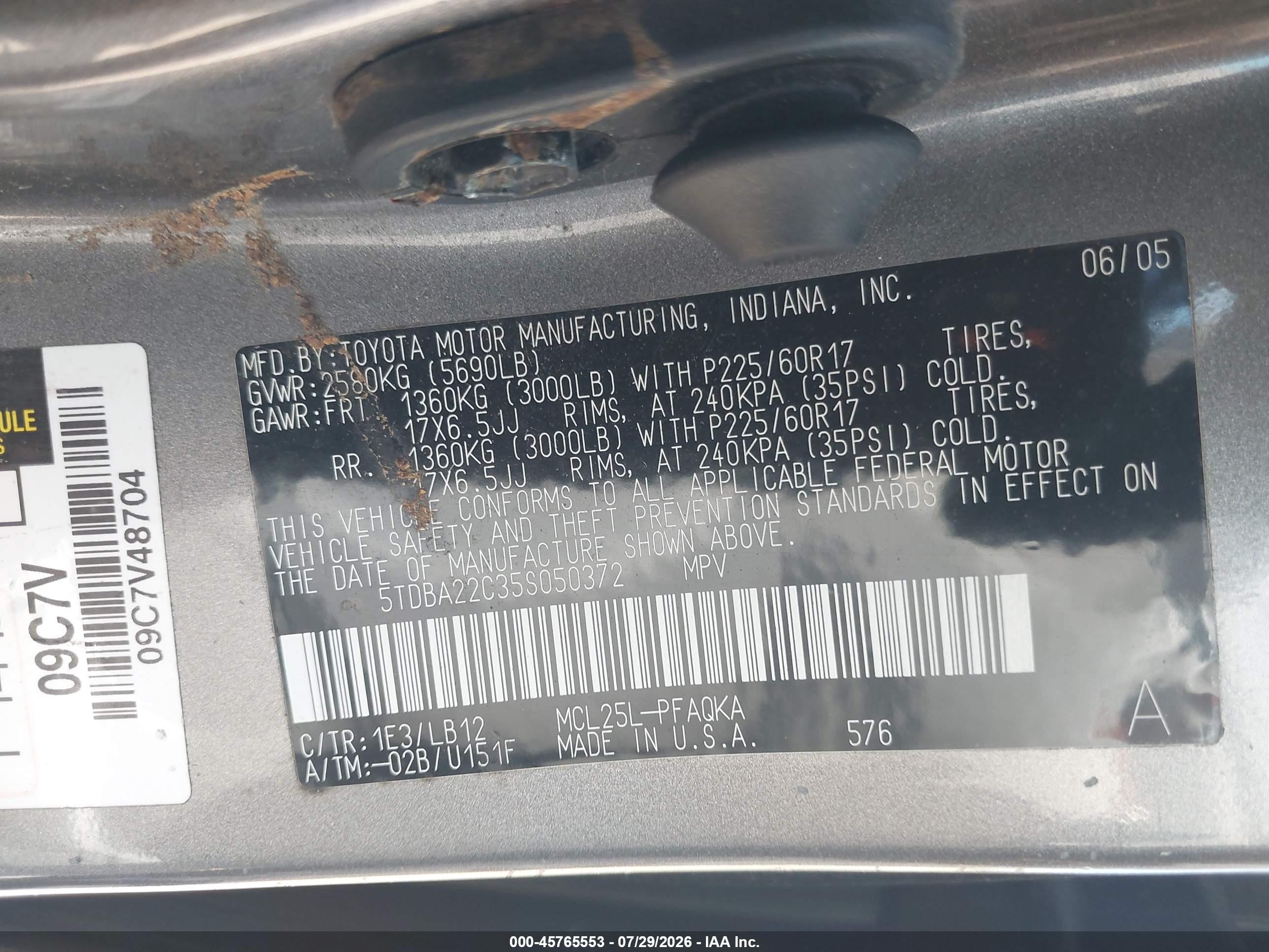 2005 Toyota Sienna Xle Limited Gray vin: 5TDBA22C35S050372
