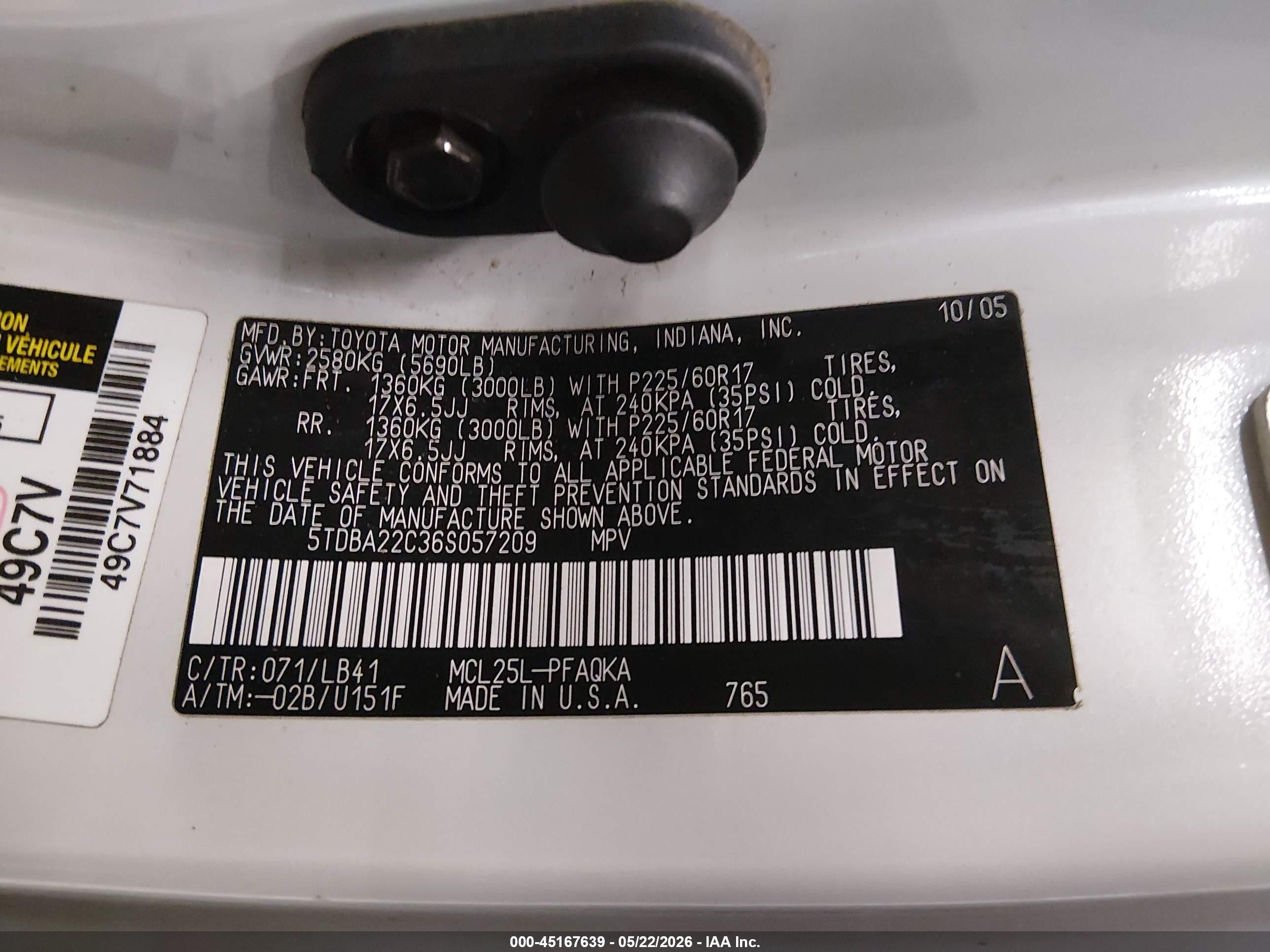 2006 Toyota Sienna Xle White vin: 5TDBA22C36S057209