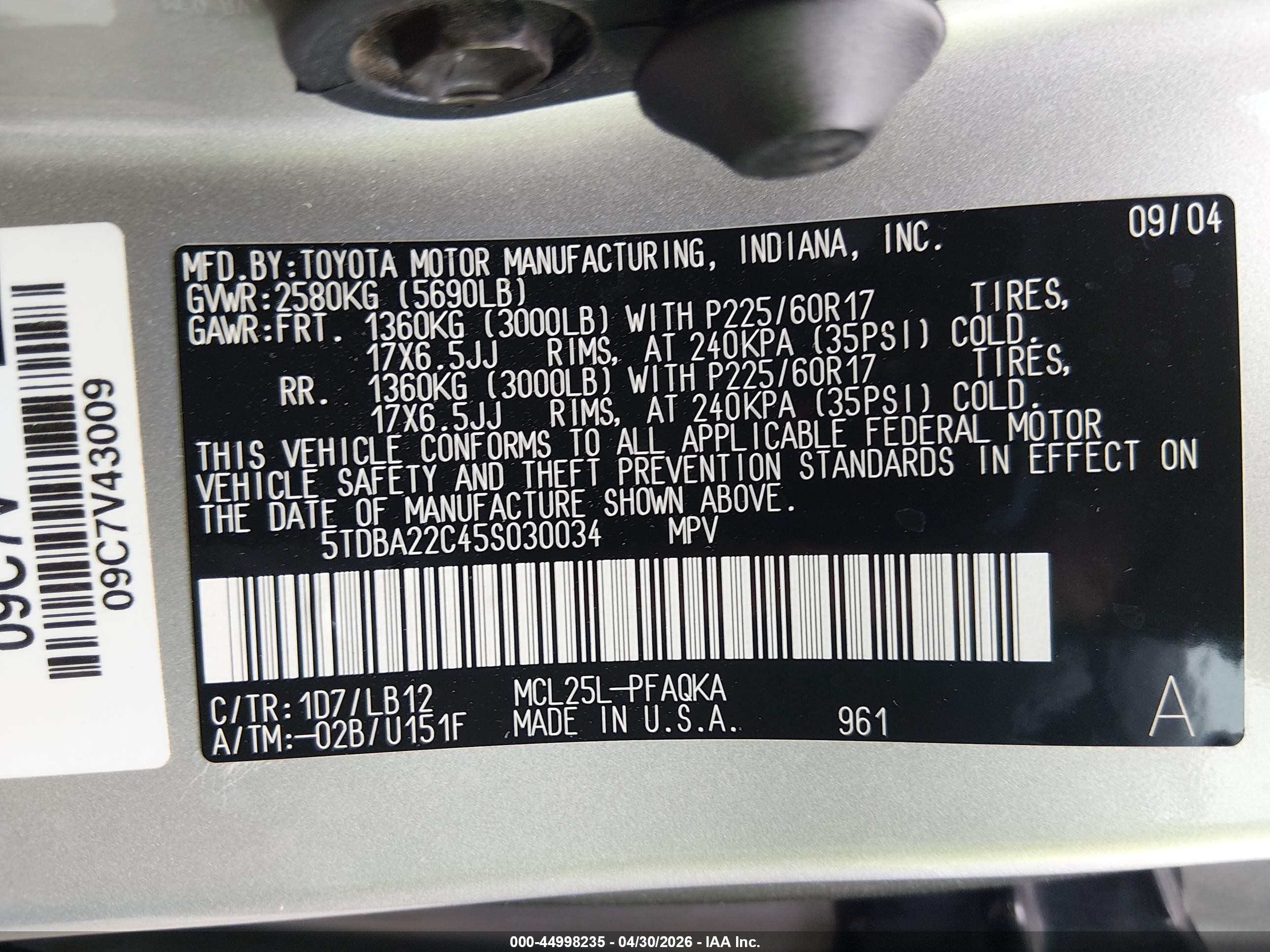 2005 Toyota Sienna Xle Limited Серый vin: 5TDBA22C45S030034