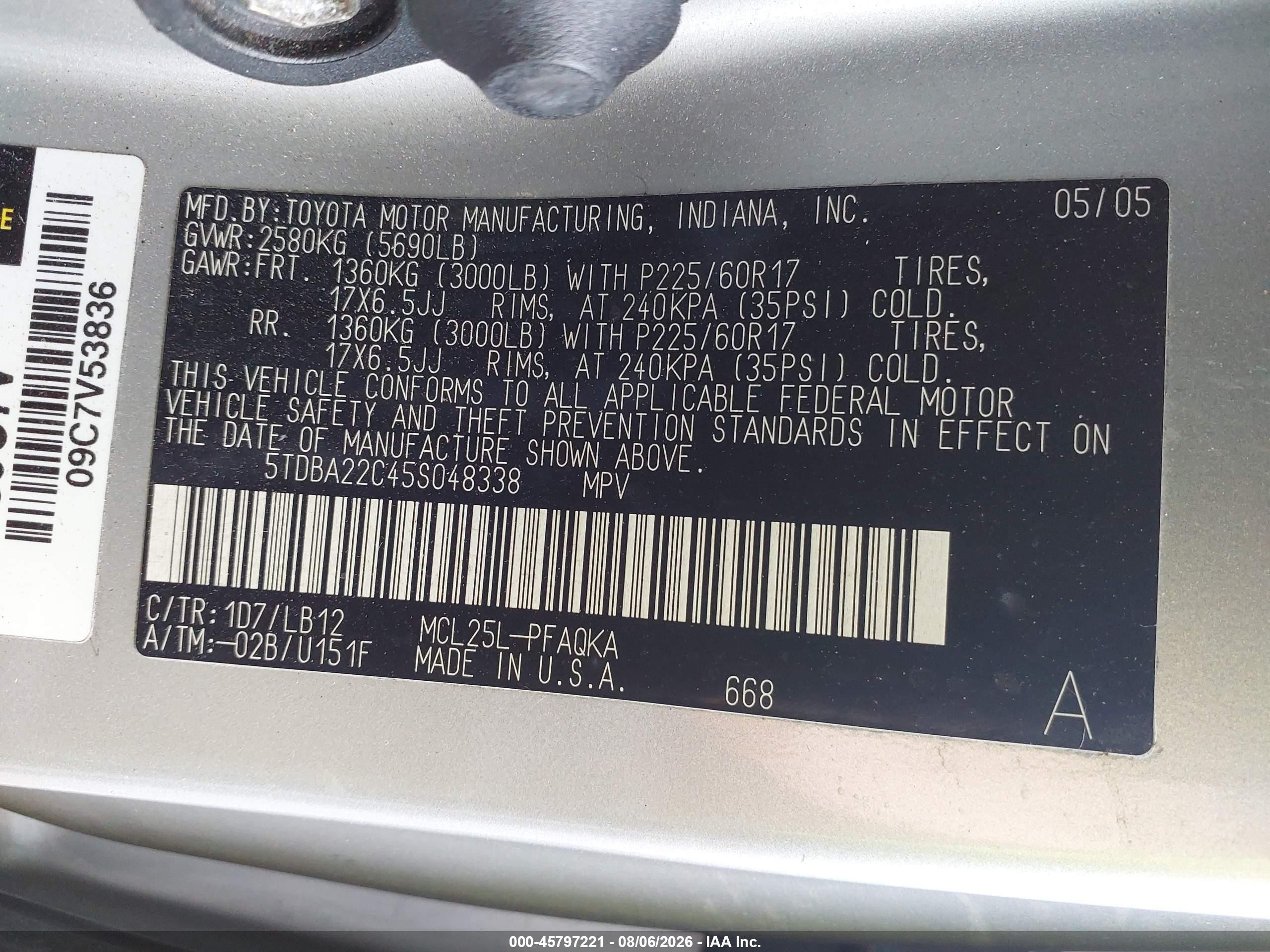 2005 Toyota Sienna Xle Limited Silver vin: 5TDBA22C45S048338