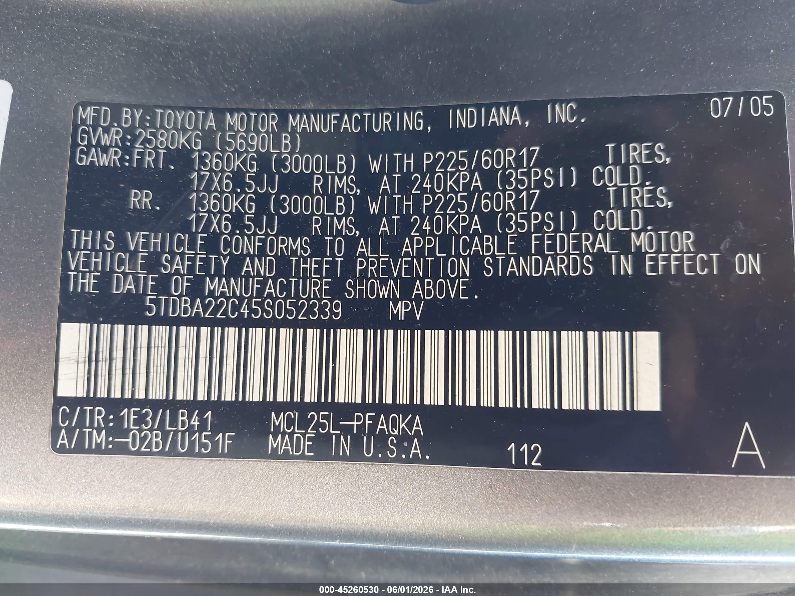 2005 Toyota Sienna Xle Limited Gray vin: 5TDBA22C45S052339