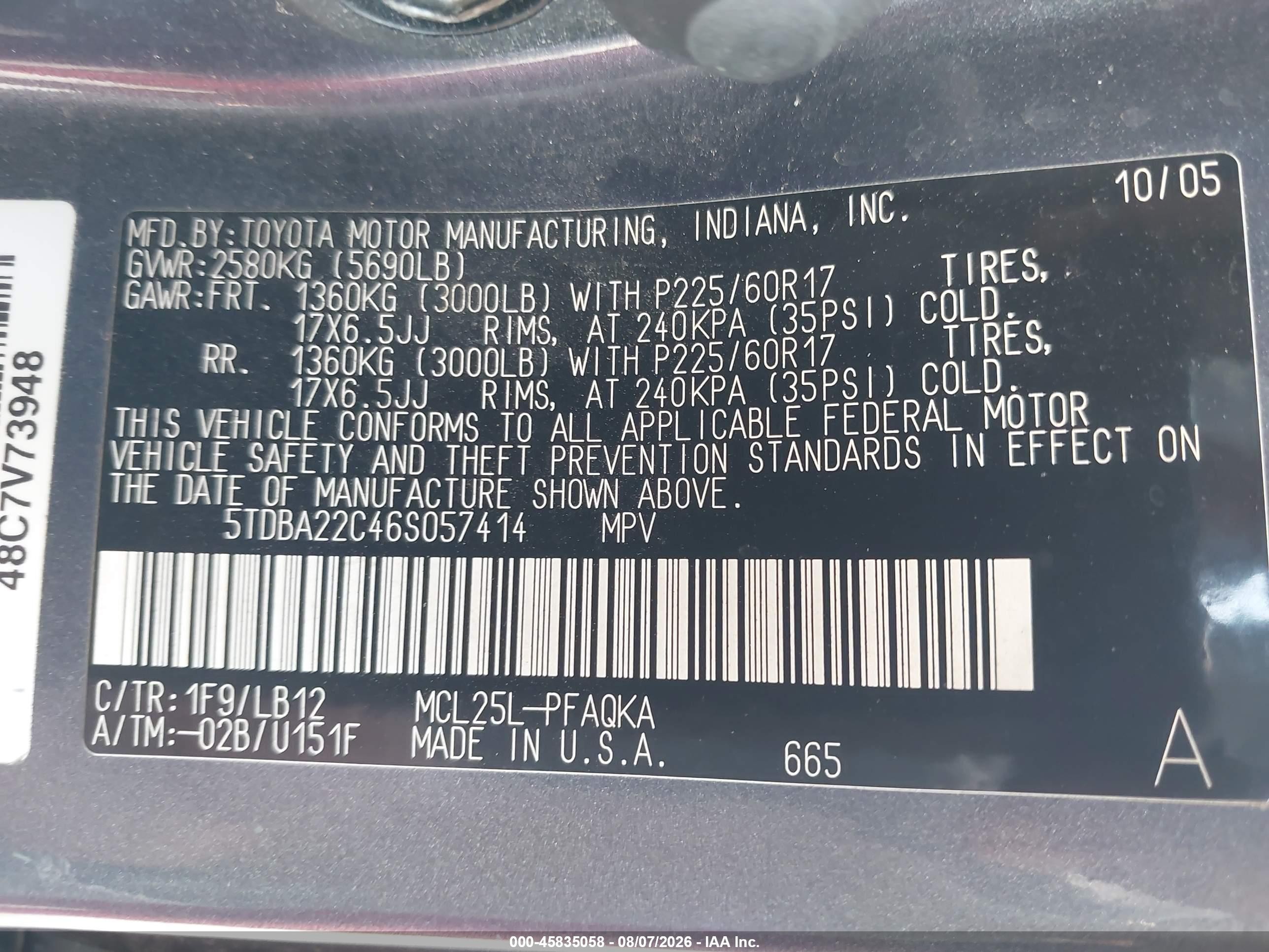 2006 Toyota Sienna Xle Limited Blue vin: 5TDBA22C46S057414