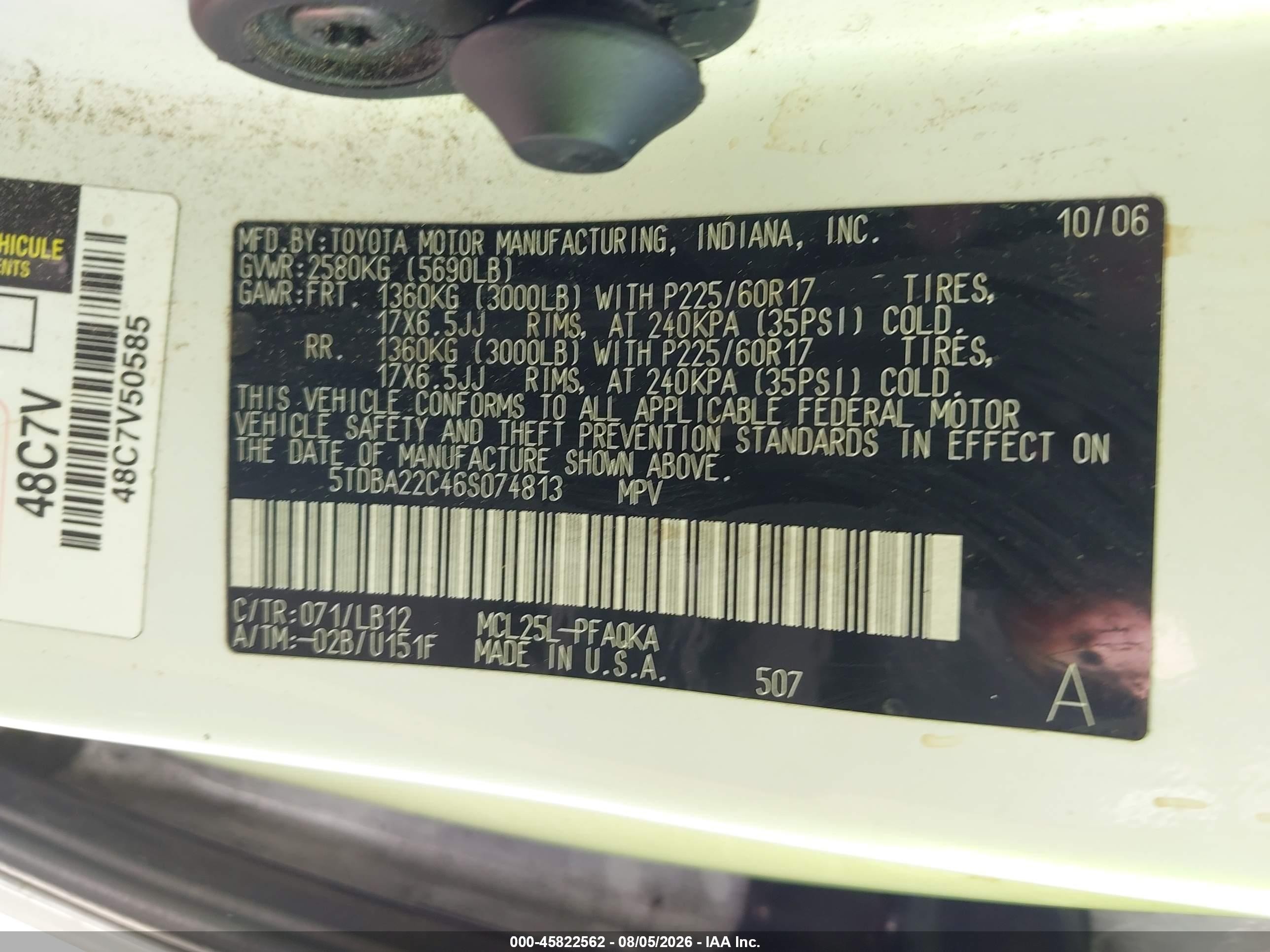2006 Toyota Sienna Xle Limited White vin: 5TDBA22C46S074813
