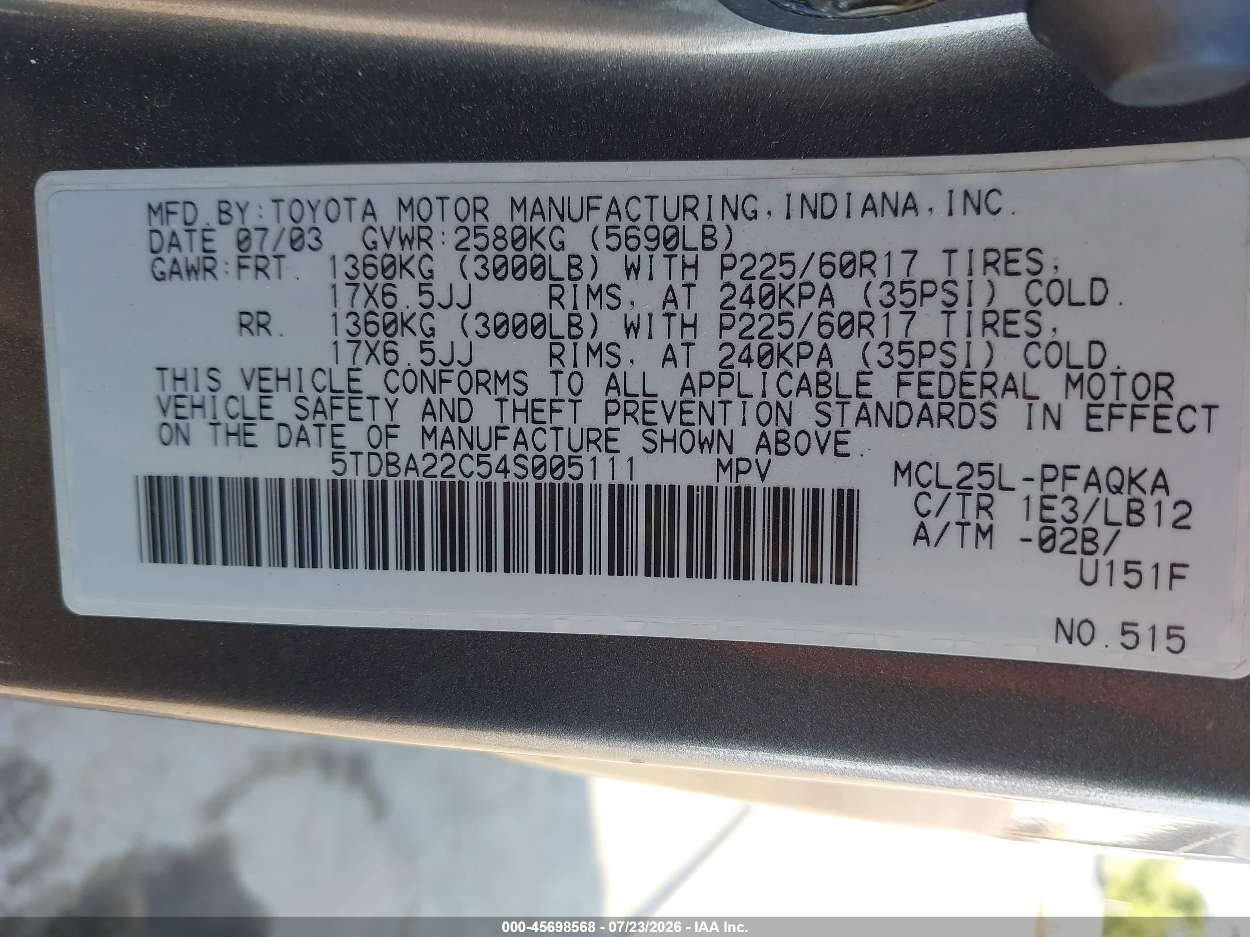 2004 Toyota Sienna Xle Gray vin: 5TDBA22C54S005111
