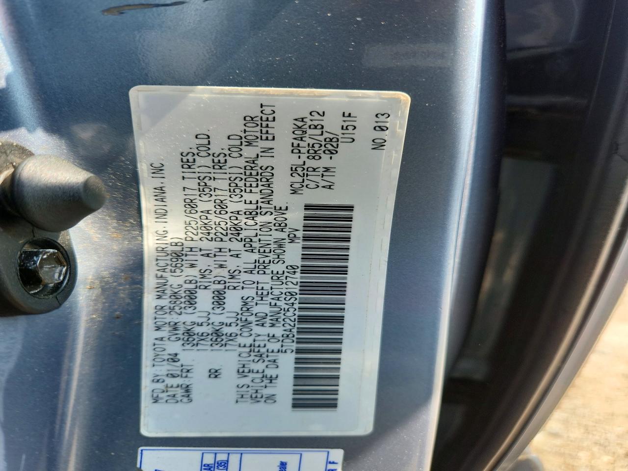 2004 Toyota Sienna Xle Limited 7 Passenger Blue vin: 5TDBA22C54S012740