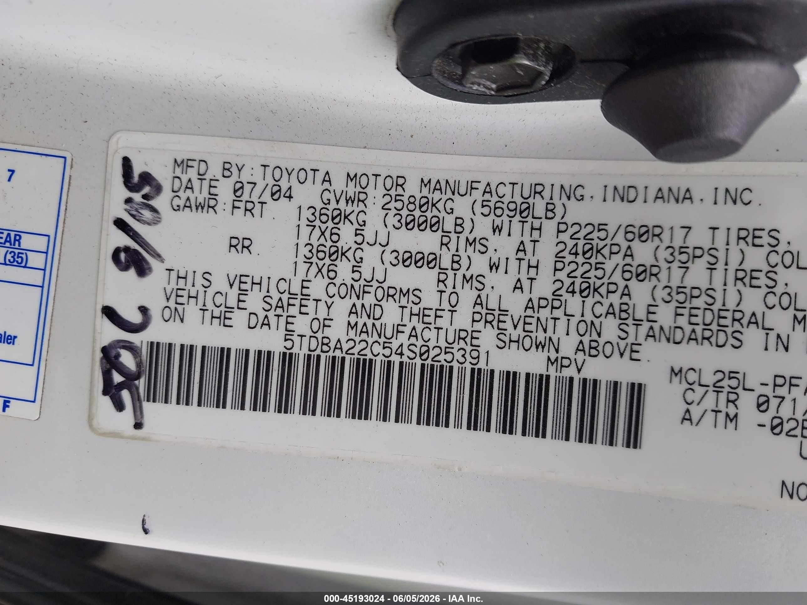 2004 Toyota Sienna Xle Limited White vin: 5TDBA22C54S025391