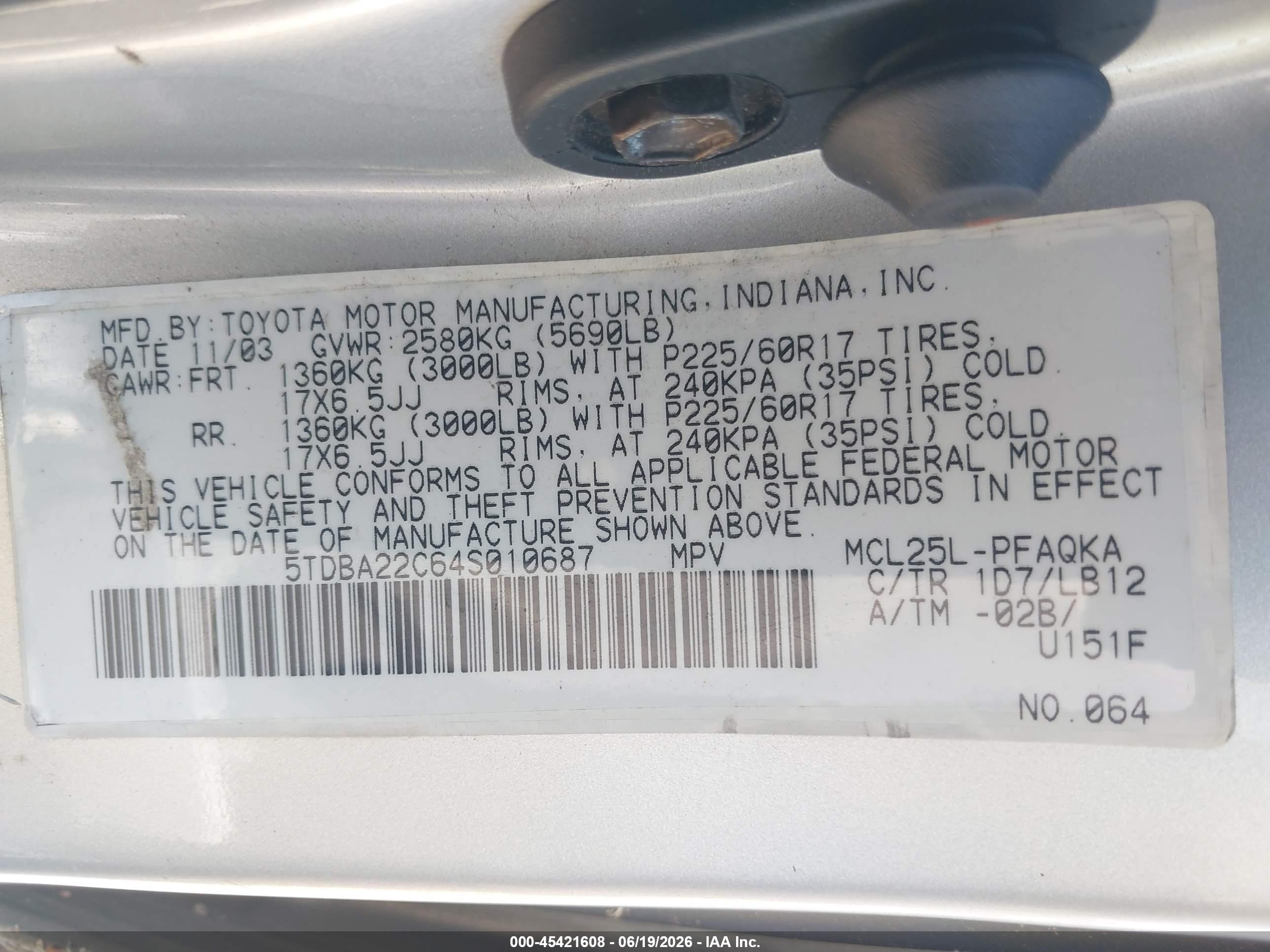 2004 Toyota Sienna Xle Limited Silver vin: 5TDBA22C64S010687