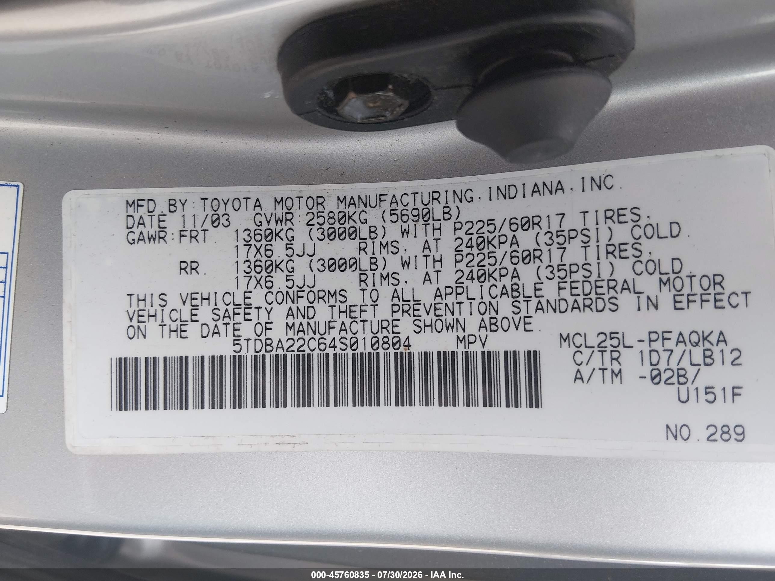 2004 Toyota Sienna Xle Limited Silver vin: 5TDBA22C64S010804