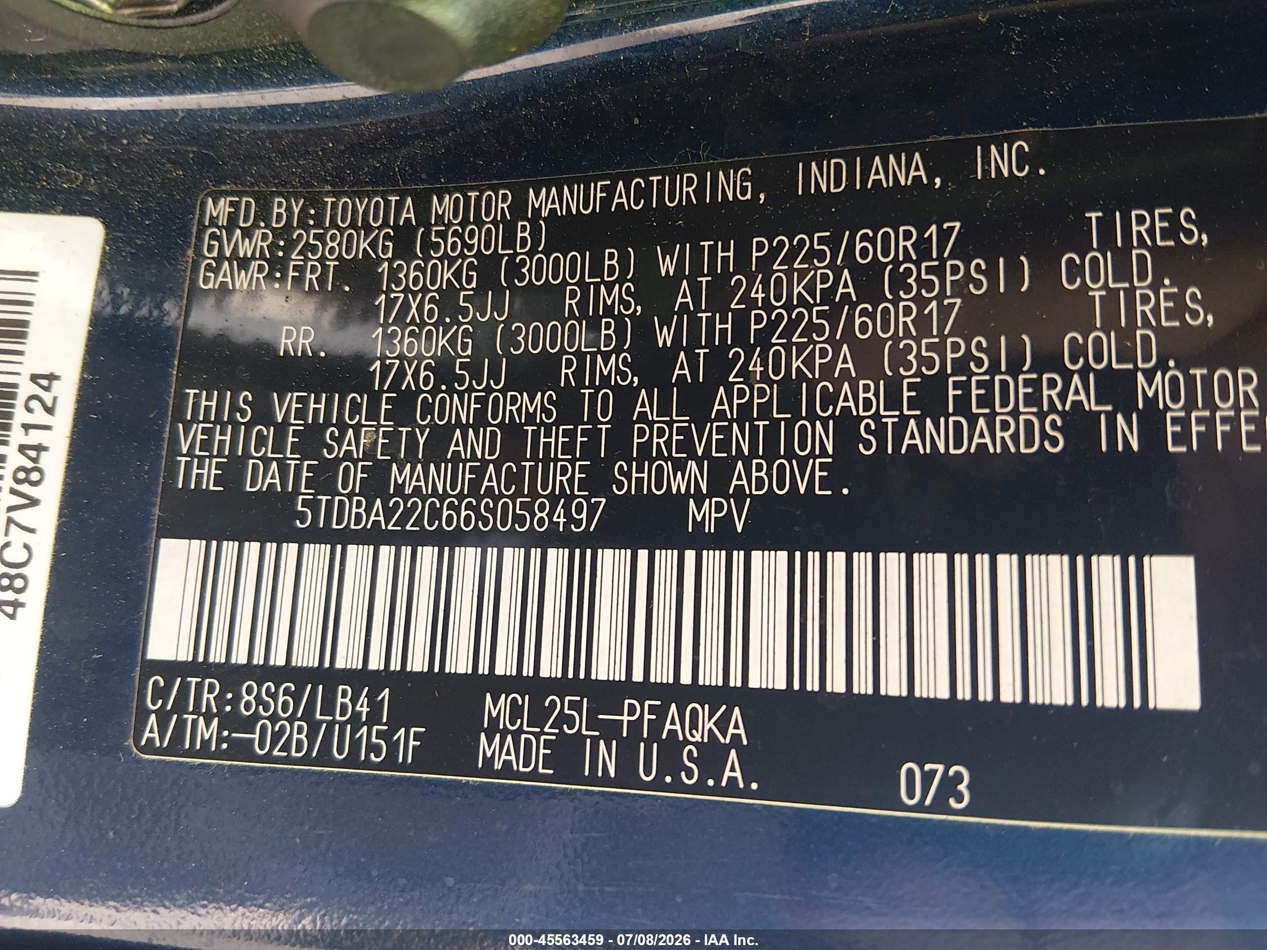 2006 Toyota Sienna Xle Limited Blue vin: 5TDBA22C66S058497