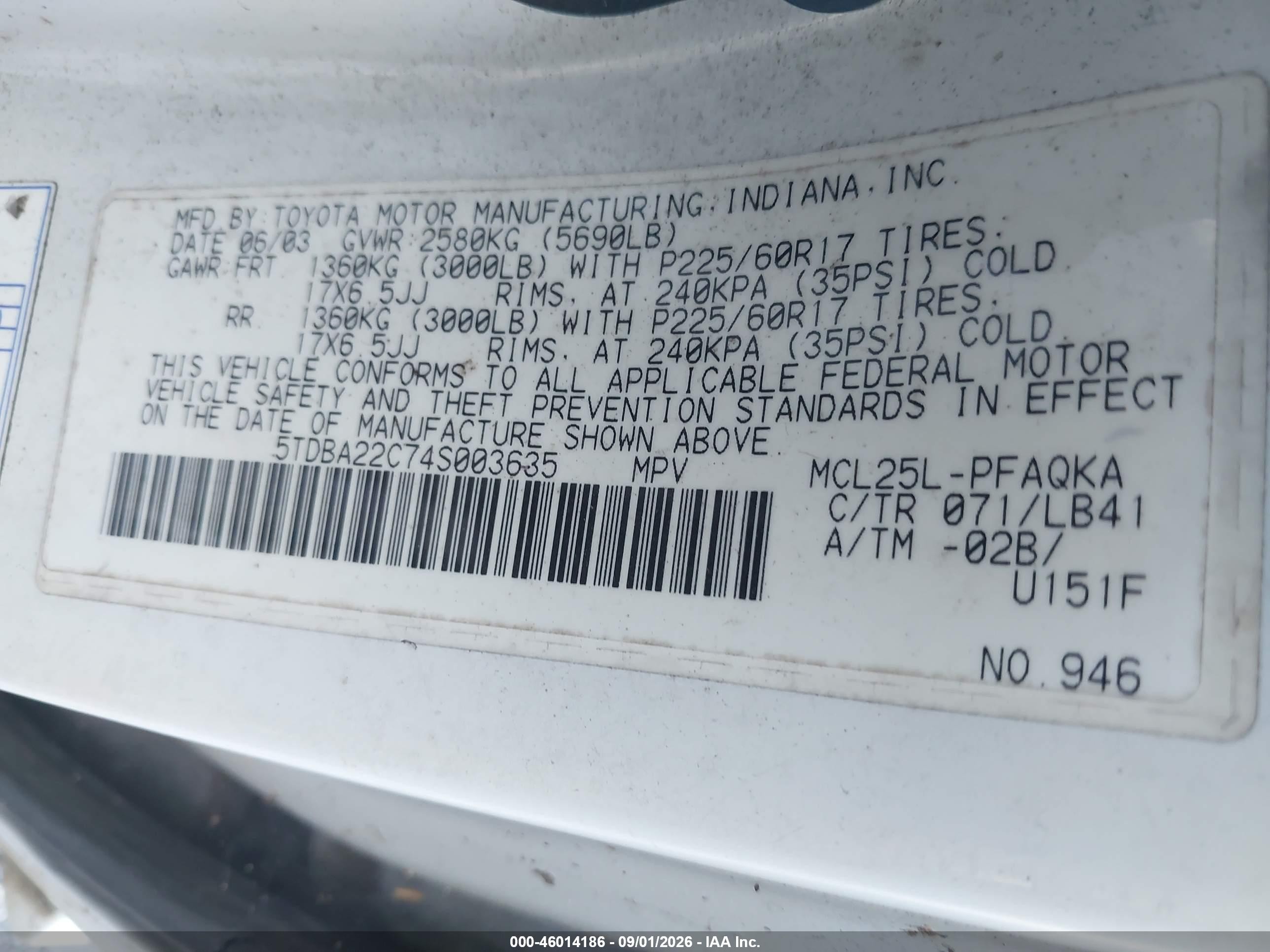 2004 Toyota Sienna Xle White vin: 5TDBA22C74S003635