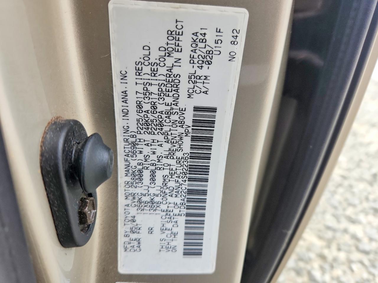 2004 Toyota Sienna Xle Limited 7 Passenger Tan vin: 5TDBA22C74S022363