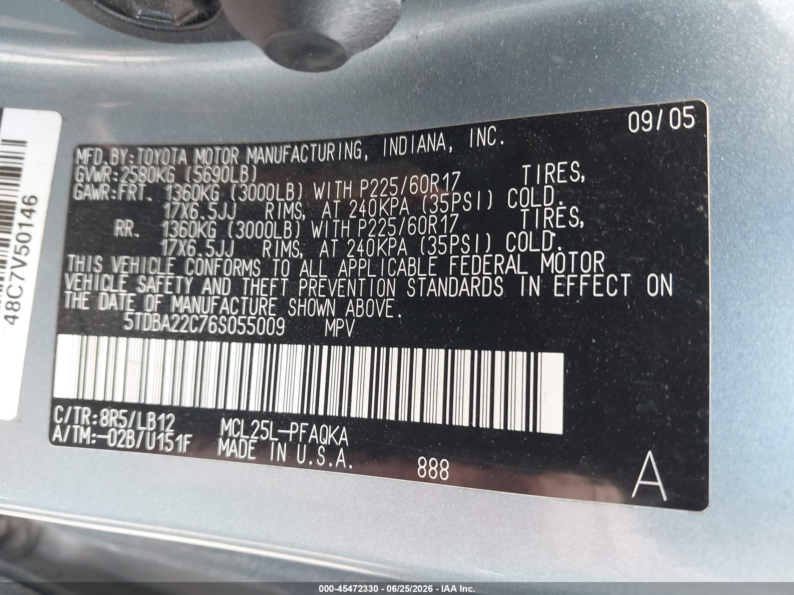 2006 Toyota Sienna Xle Limited Blue vin: 5TDBA22C76S055009