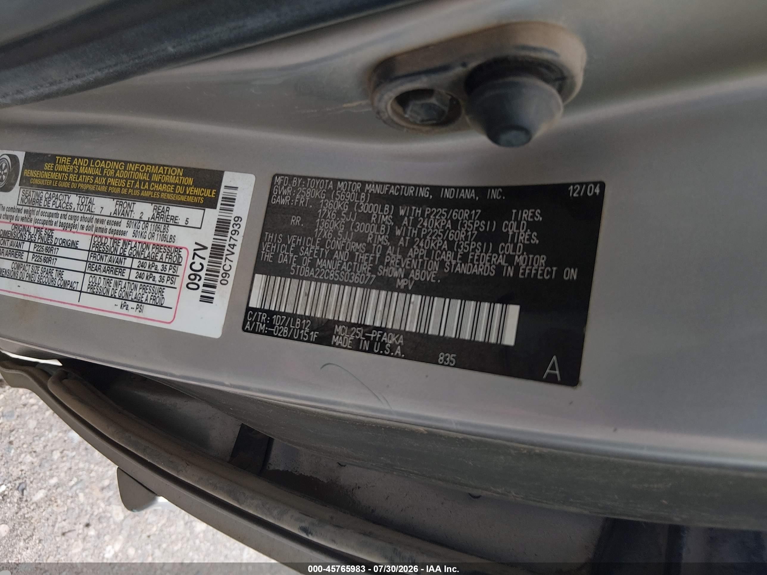 2005 Toyota Sienna Xle Limited Silver vin: 5TDBA22C85S036077