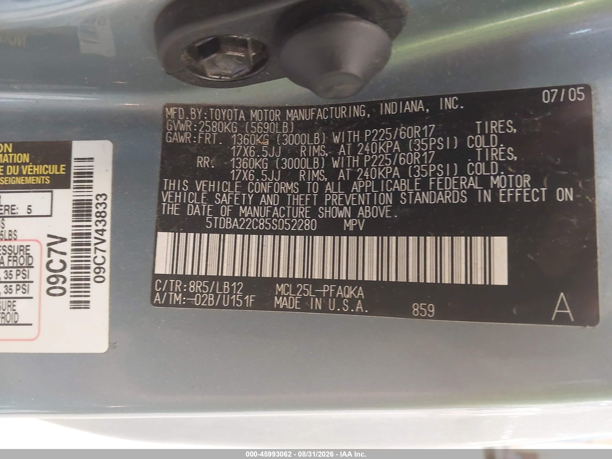 2005 Toyota Sienna Xle Limited Blue vin: 5TDBA22C85S052280