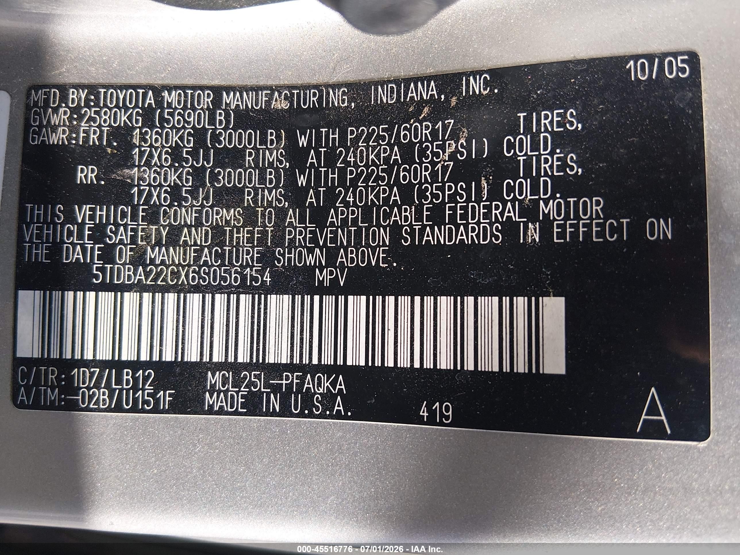 2006 Toyota Sienna Xle Limited Серебряный vin: 5TDBA22CX6S056154