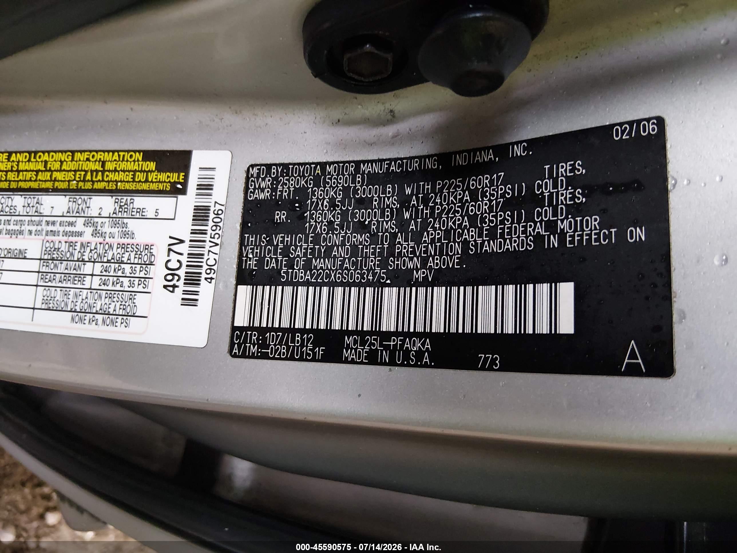 2006 Toyota Sienna Xle Silver vin: 5TDBA22CX6S063475