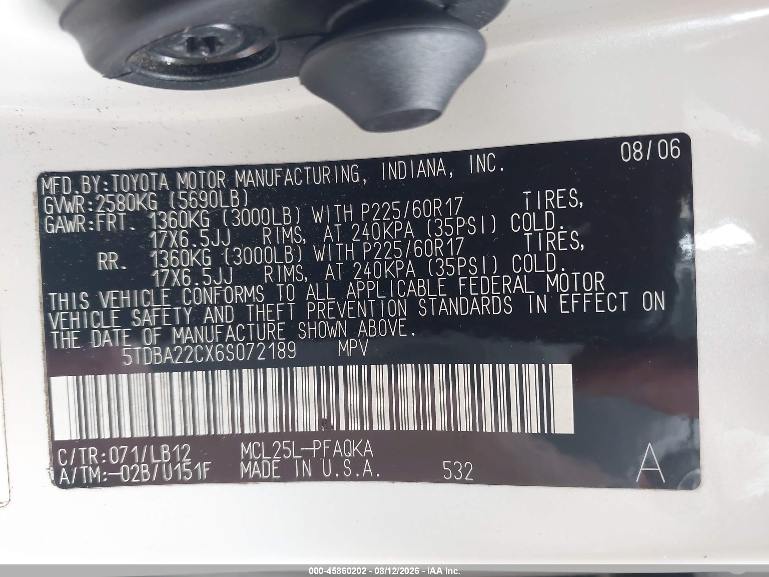 2006 Toyota Sienna Xle Limited White vin: 5TDBA22CX6S072189