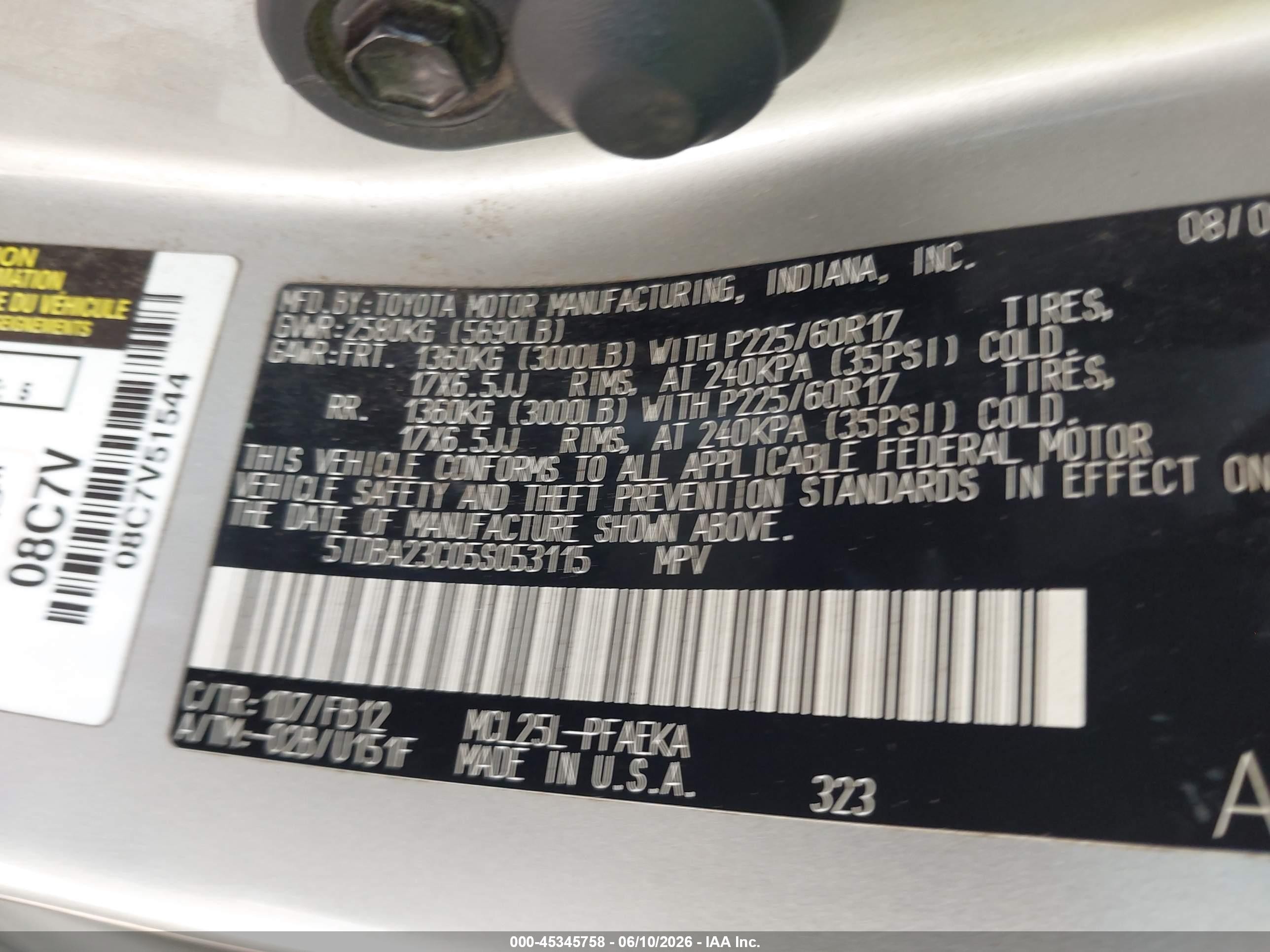 2005 Toyota Sienna Le Silver vin: 5TDBA23C05S053115