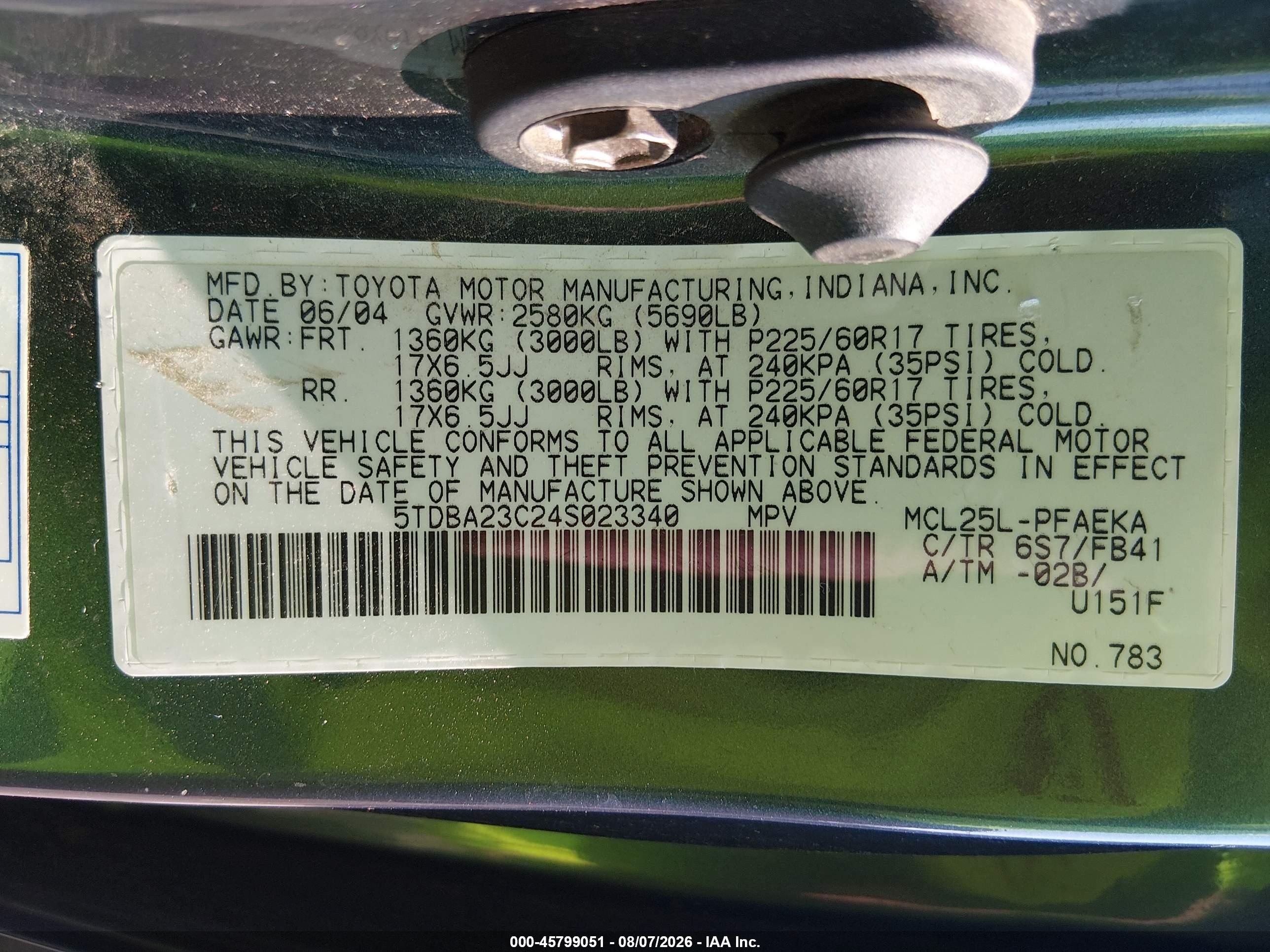 2004 Toyota Sienna Le Gray vin: 5TDBA23C24S023340