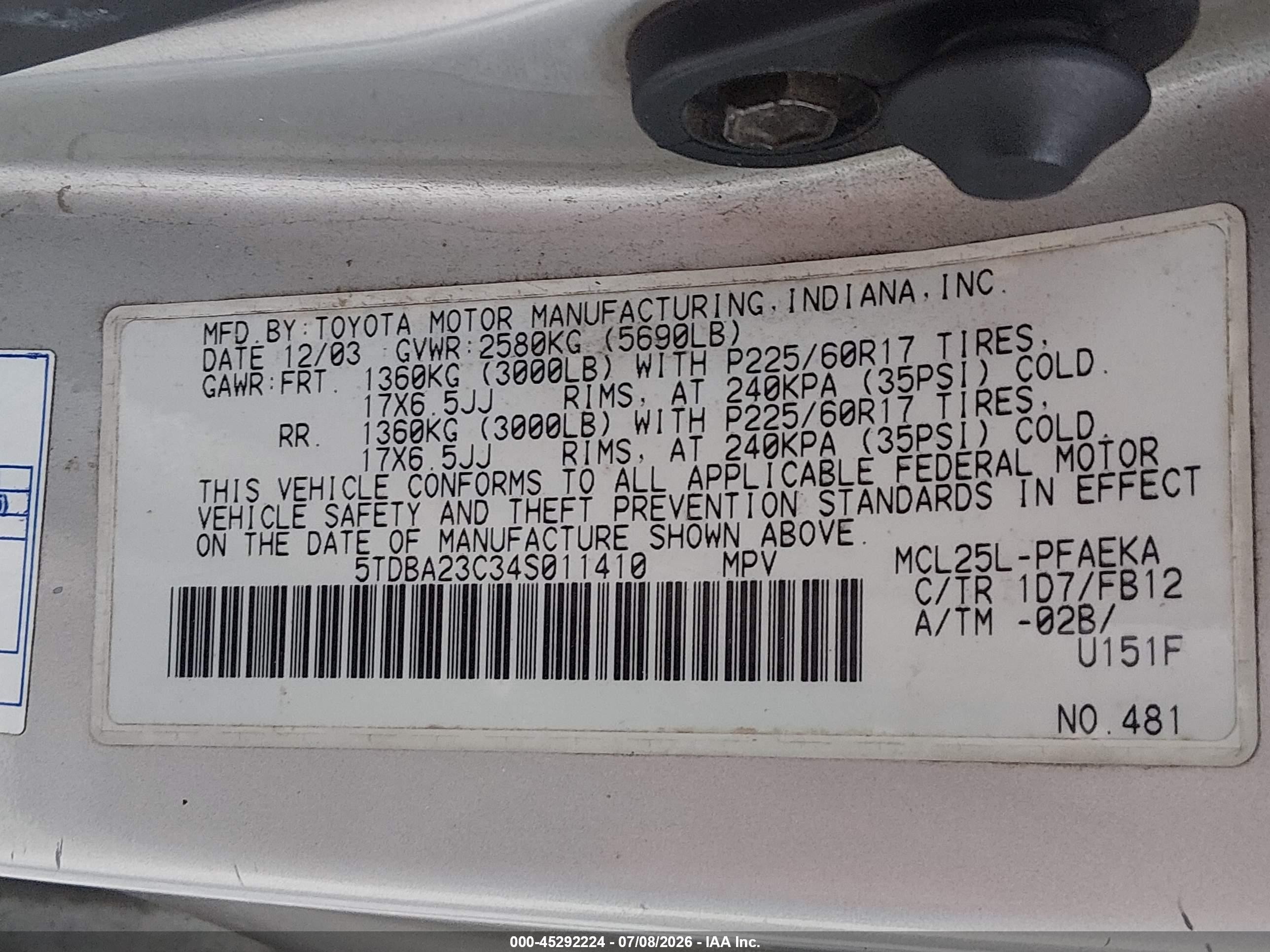 2004 Toyota Sienna Le Beige vin: 5TDBA23C34S011410