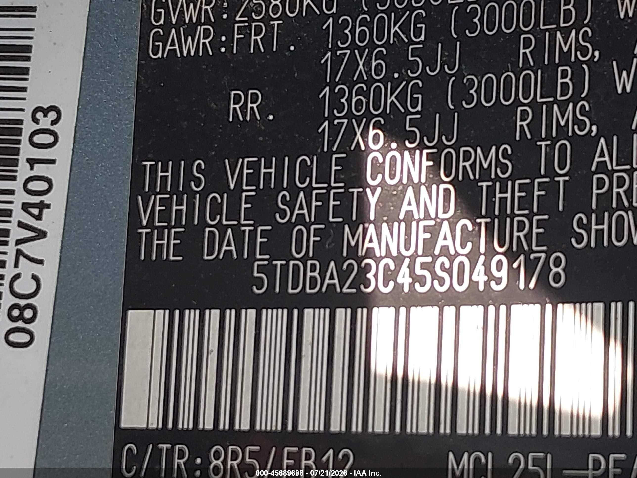 2005 Toyota Sienna Le Light Blue vin: 5TDBA23C45S049178