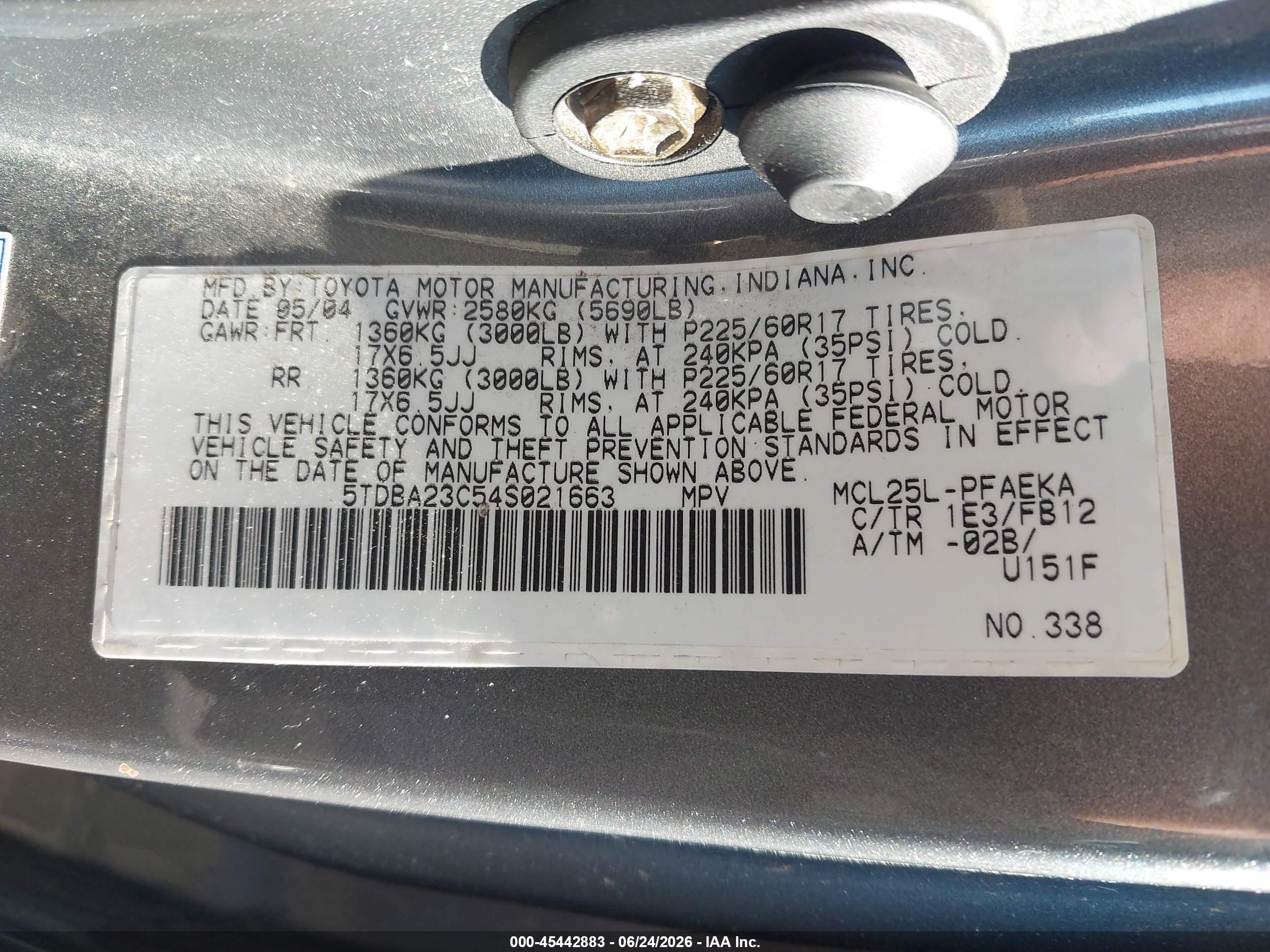 2004 Toyota Sienna Le Gray vin: 5TDBA23C54S021663