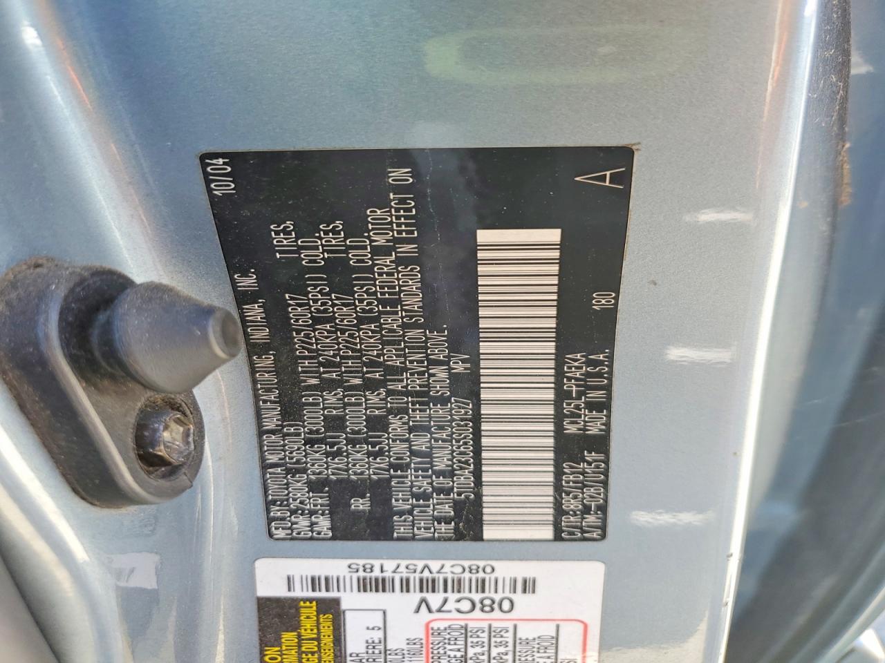 2005 Toyota Sienna Le Blue vin: 5TDBA23C65S031927