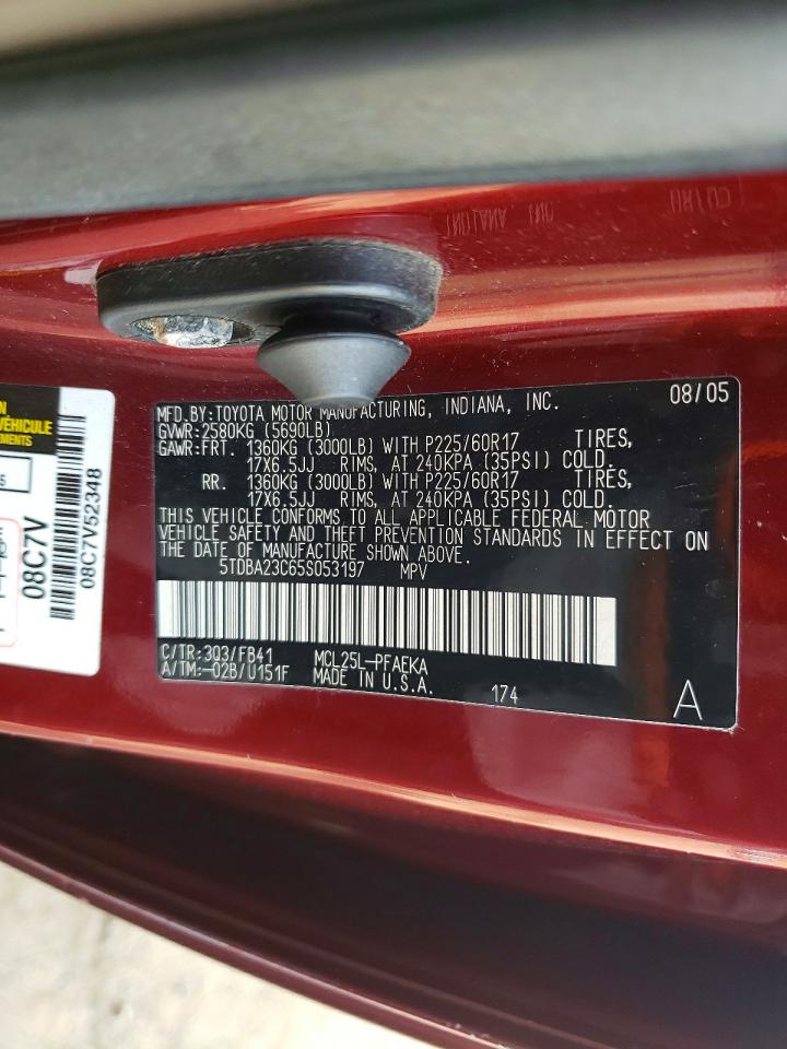 2005 Toyota Sienna Le Burgundy vin: 5TDBA23C65S053197