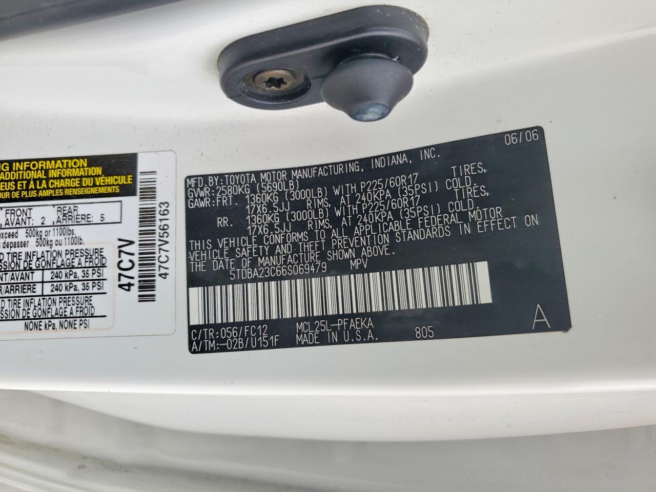 2006 Toyota Sienna Le White vin: 5TDBA23C66S069479