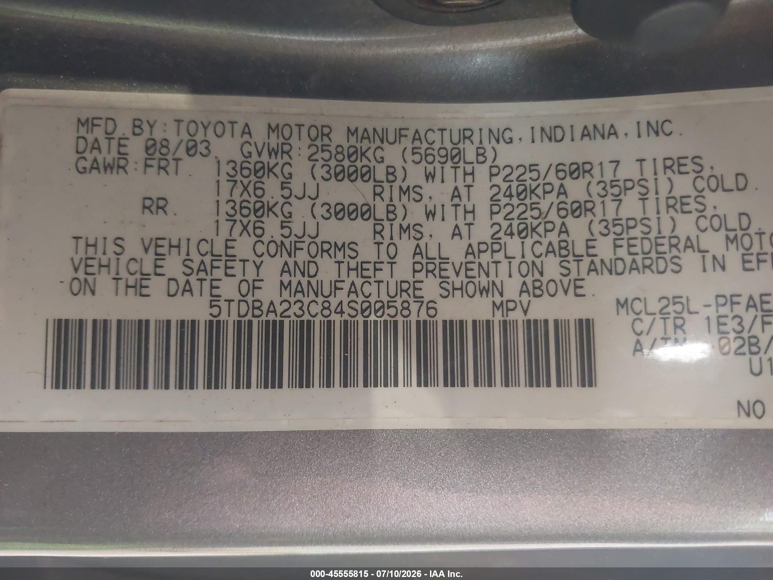 2004 Toyota Sienna Le Gray vin: 5TDBA23C84S005876