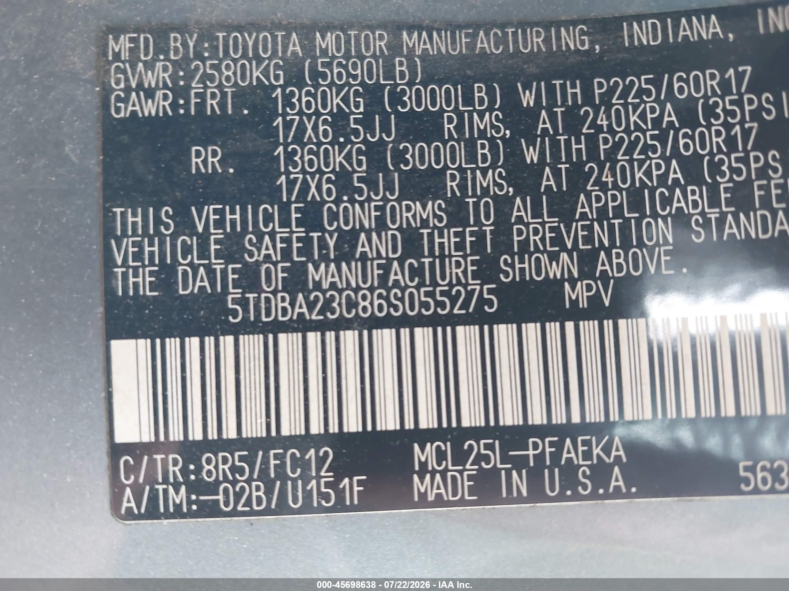 2006 Toyota Sienna Le Light Blue vin: 5TDBA23C86S055275