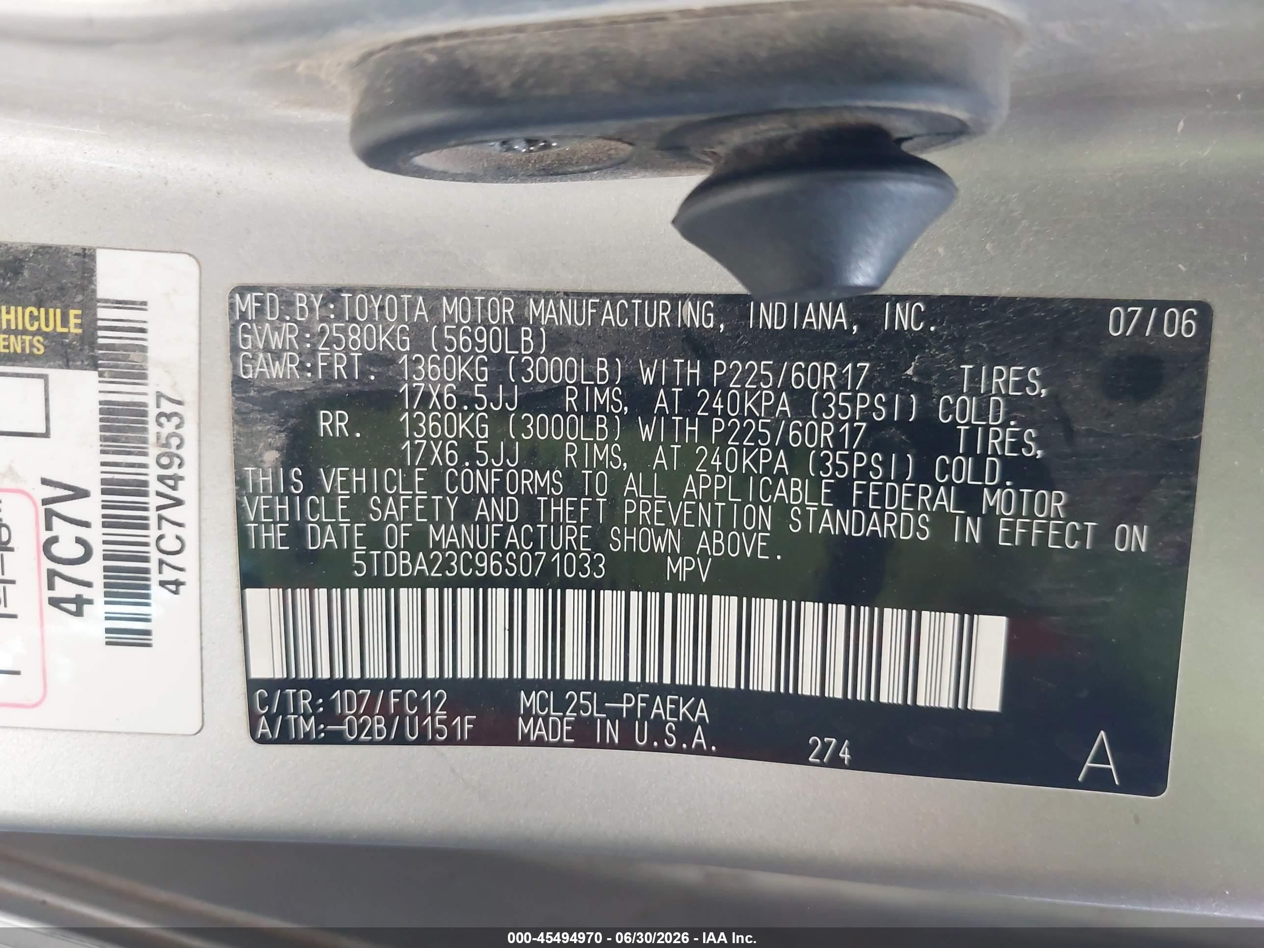 2006 Toyota Sienna Le Gray vin: 5TDBA23C96S071033