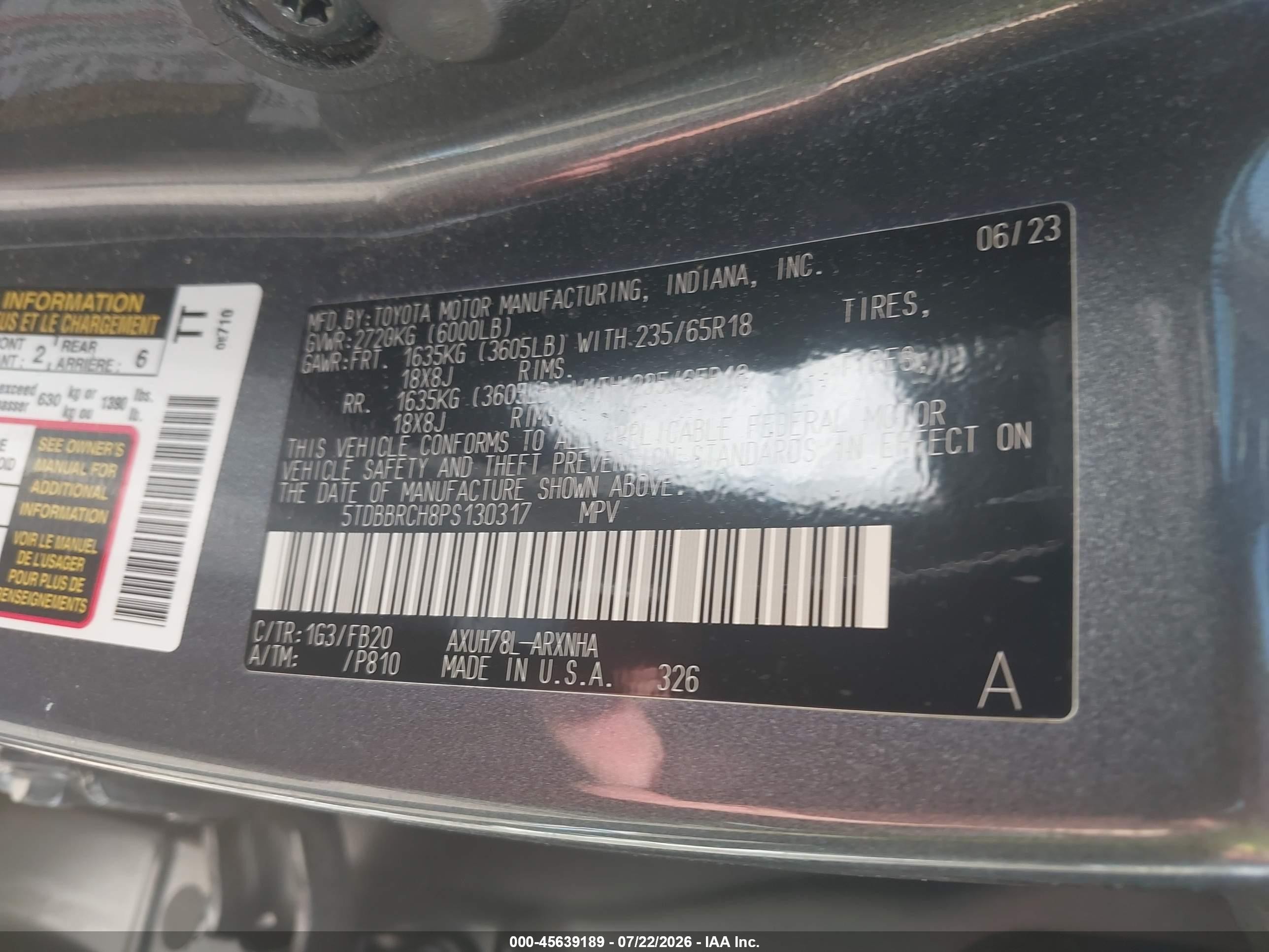 2023 Toyota Highlander Hybrid Le Black vin: 5TDBBRCH8PS130317