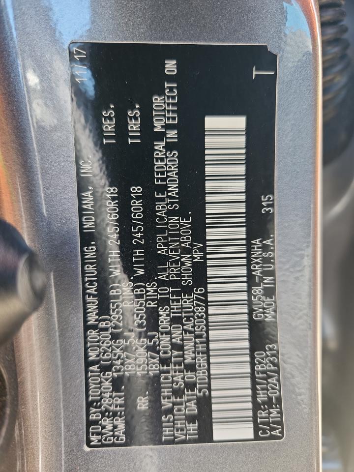 2018 Toyota Highlander Hybrid Gray vin: 5TDBGRFH1JS038776