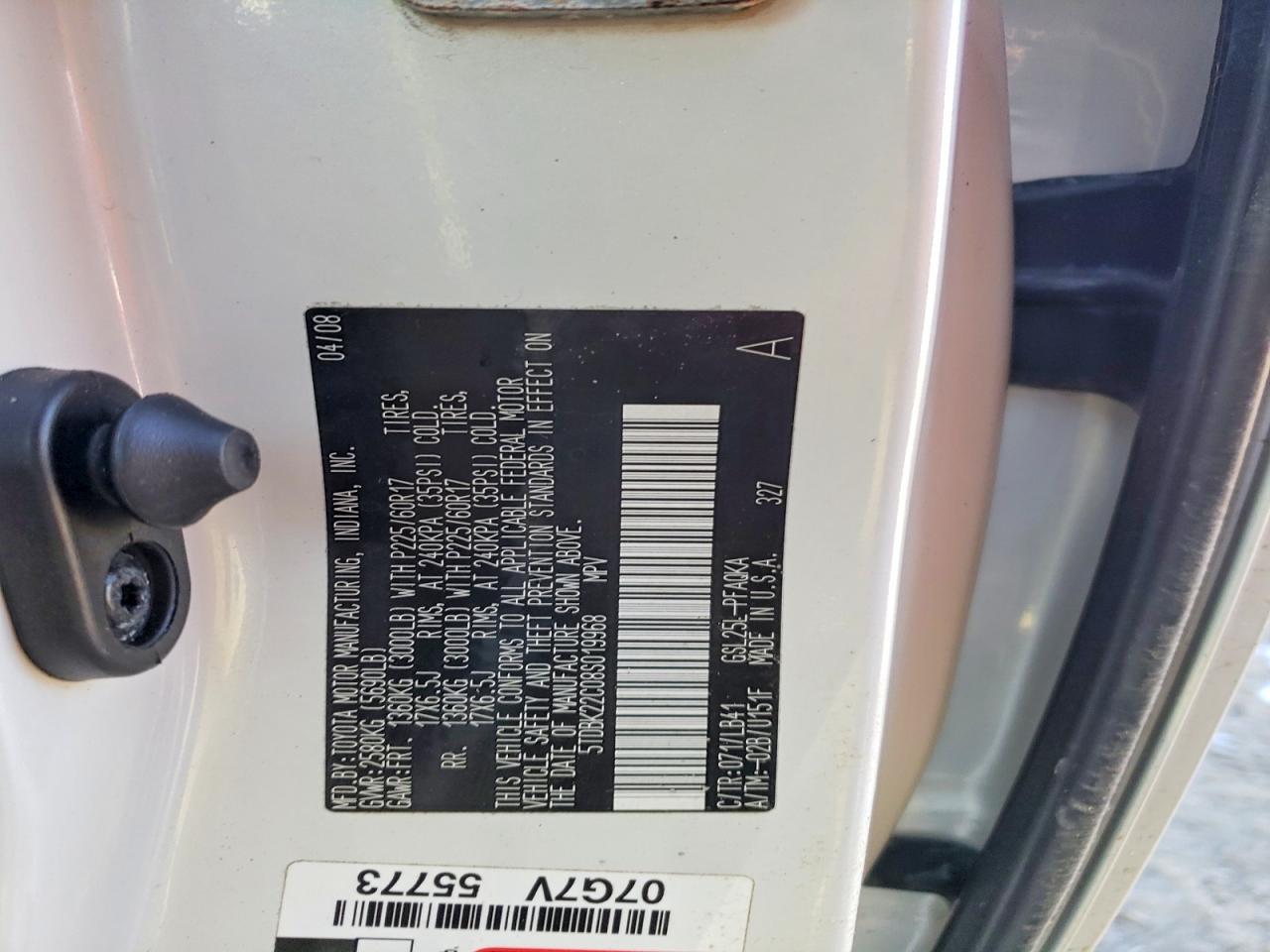 2008 Toyota Sienna Xle White vin: 5TDBK22C08S019968
