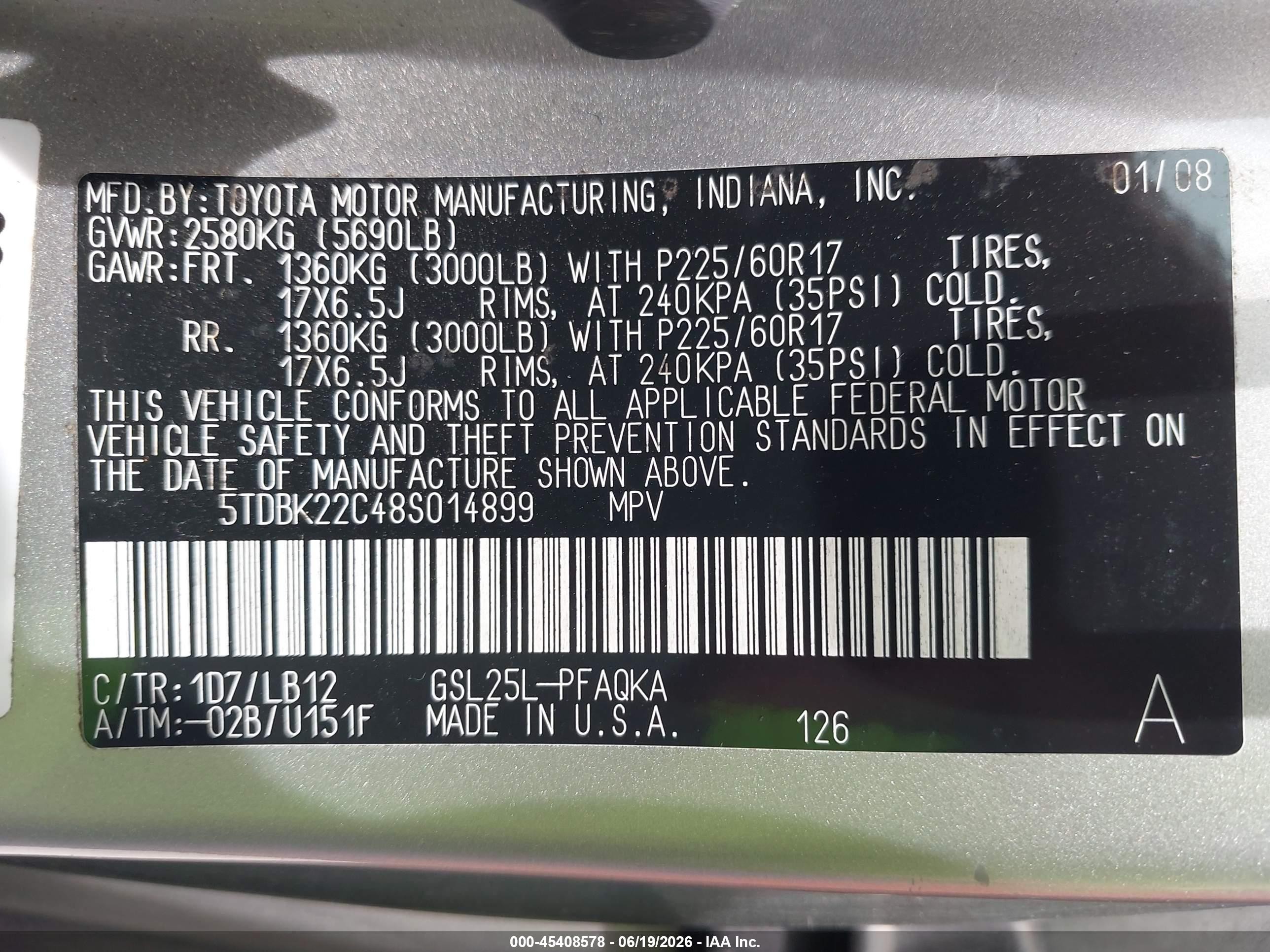 2008 Toyota Sienna Limited Silver vin: 5TDBK22C48S014899