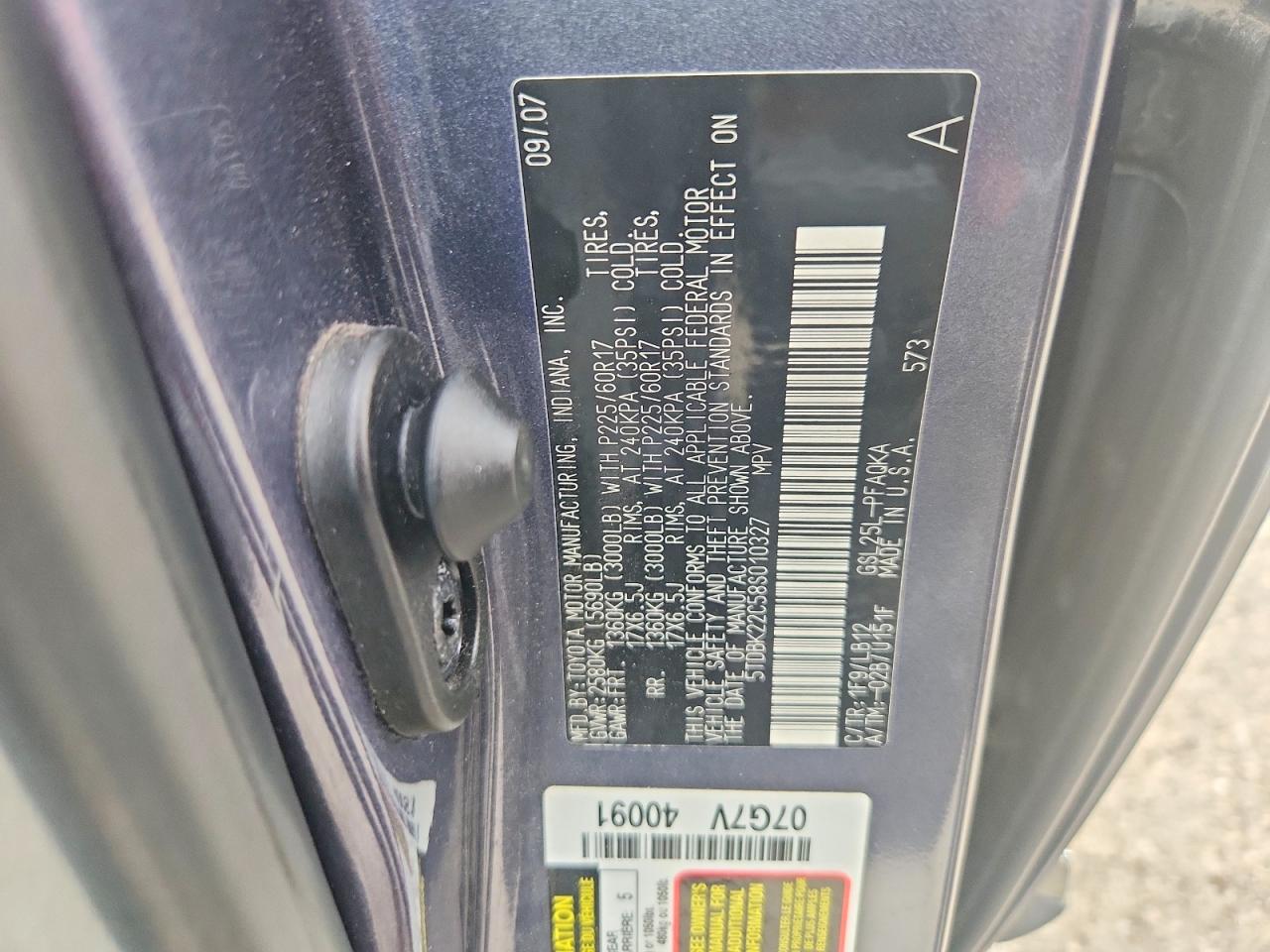2008 Toyota Sienna Xle Limited Blue vin: 5TDBK22C58S010327