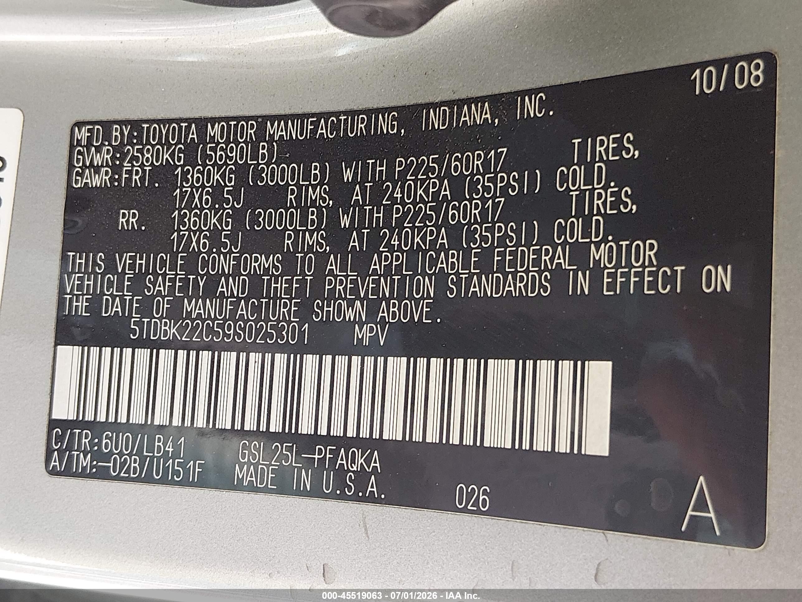 2009 Toyota Sienna Limited Green vin: 5TDBK22C59S025301