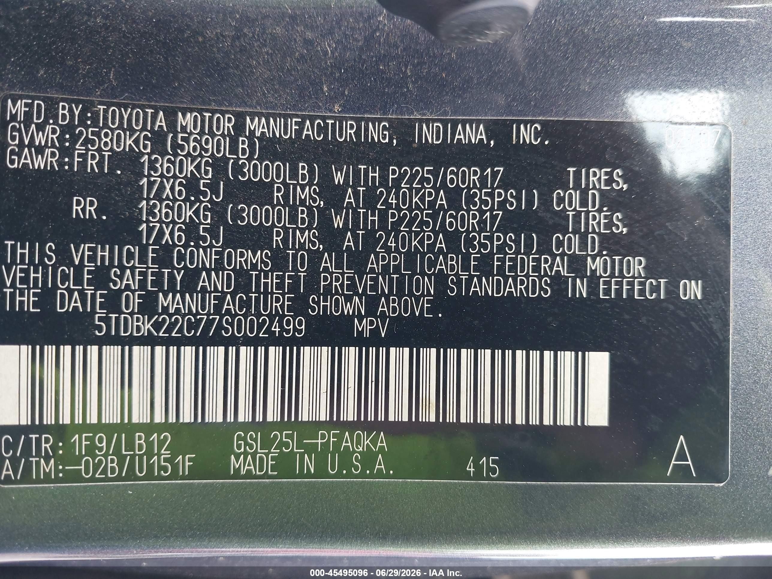 2007 Toyota Sienna Xle Gray vin: 5TDBK22C77S002499