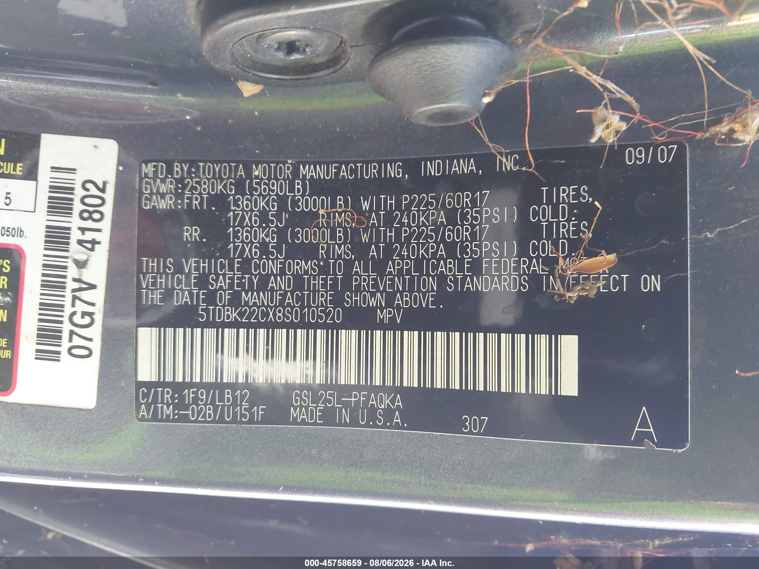 2008 Toyota Sienna Limited Dark Blue vin: 5TDBK22CX8S010520