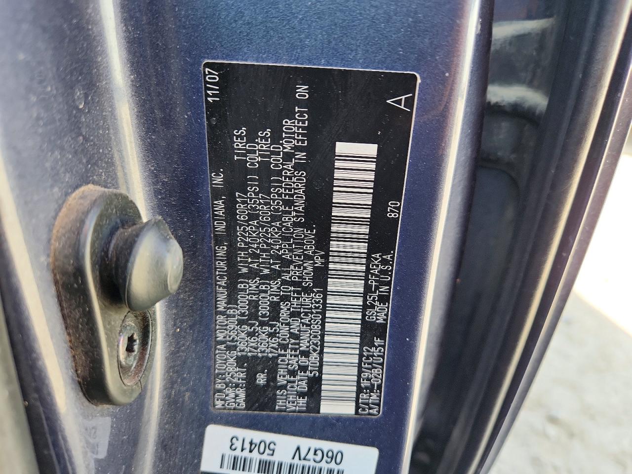 2008 Toyota Sienna Le 7-passenger Blue vin: 5TDBK23C08S013361