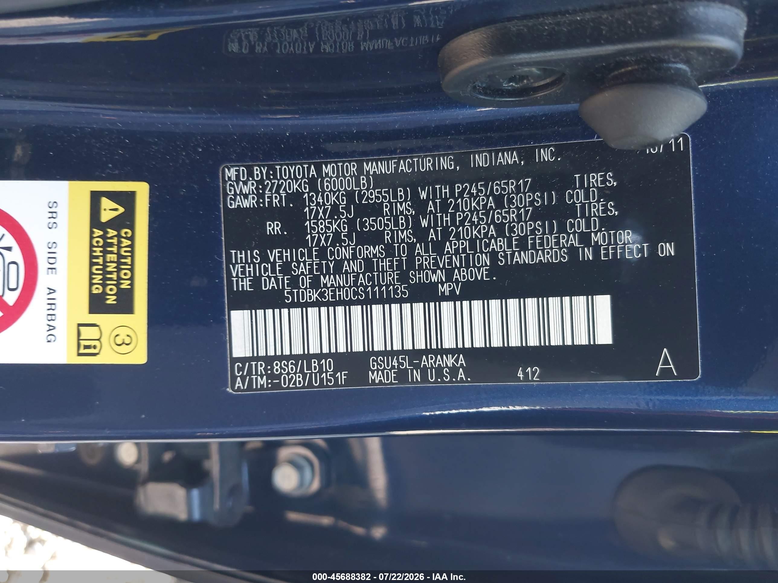 2012 Toyota Highlander Se V6 Dark Blue vin: 5TDBK3EH0CS111135