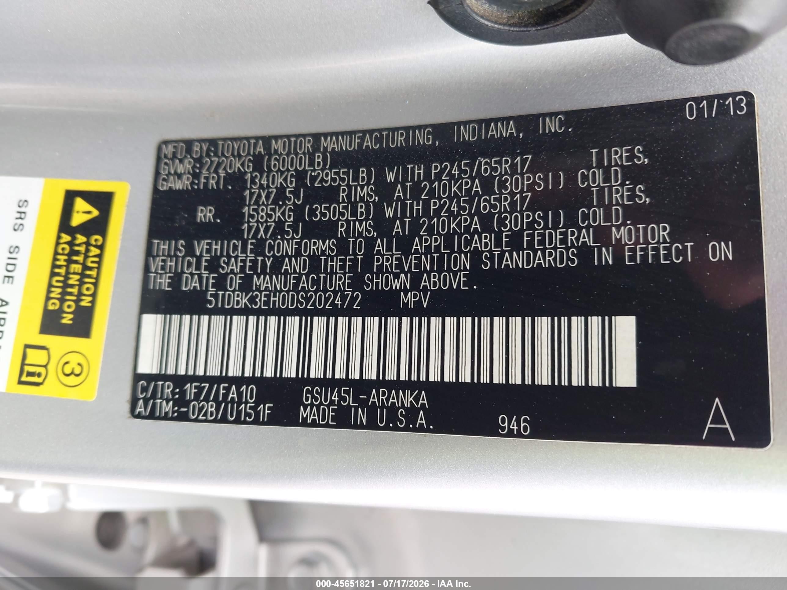 2013 Toyota Highlander Base Plus V6 Silver vin: 5TDBK3EH0DS202472