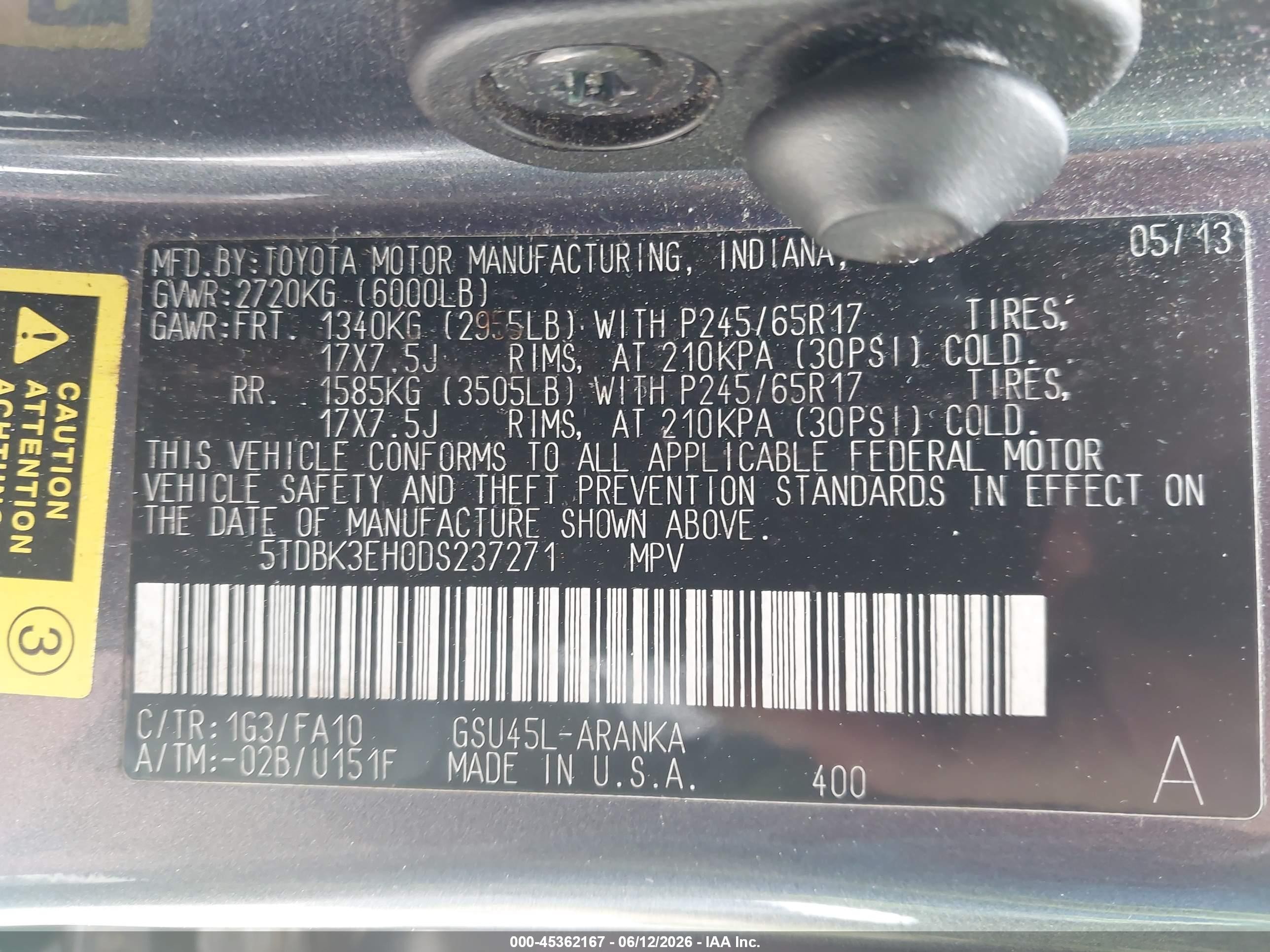 2013 Toyota Highlander Base Plus V6 Gray vin: 5TDBK3EH0DS237271
