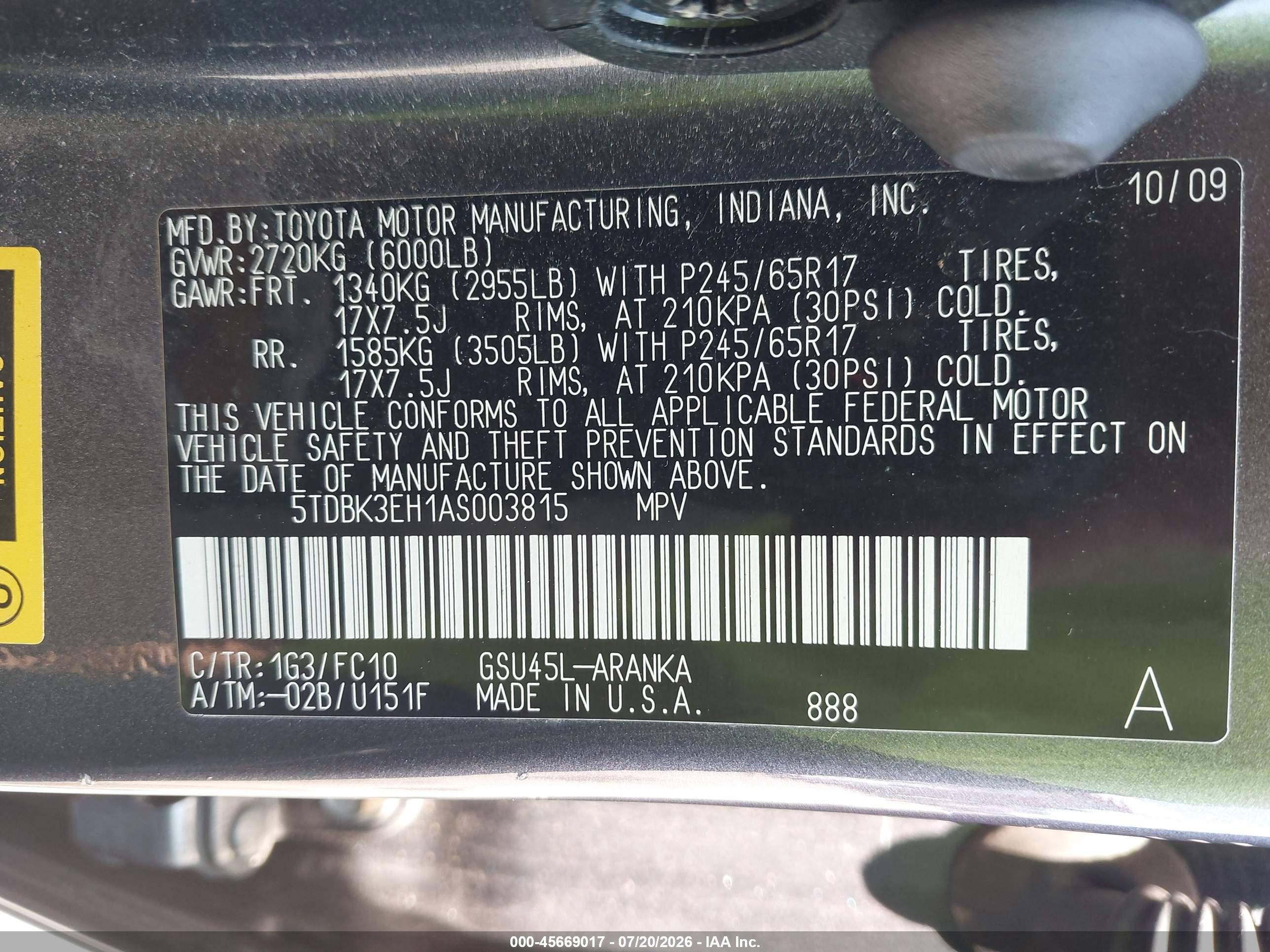 2010 Toyota Highlander Base V6 Gray vin: 5TDBK3EH1AS003815