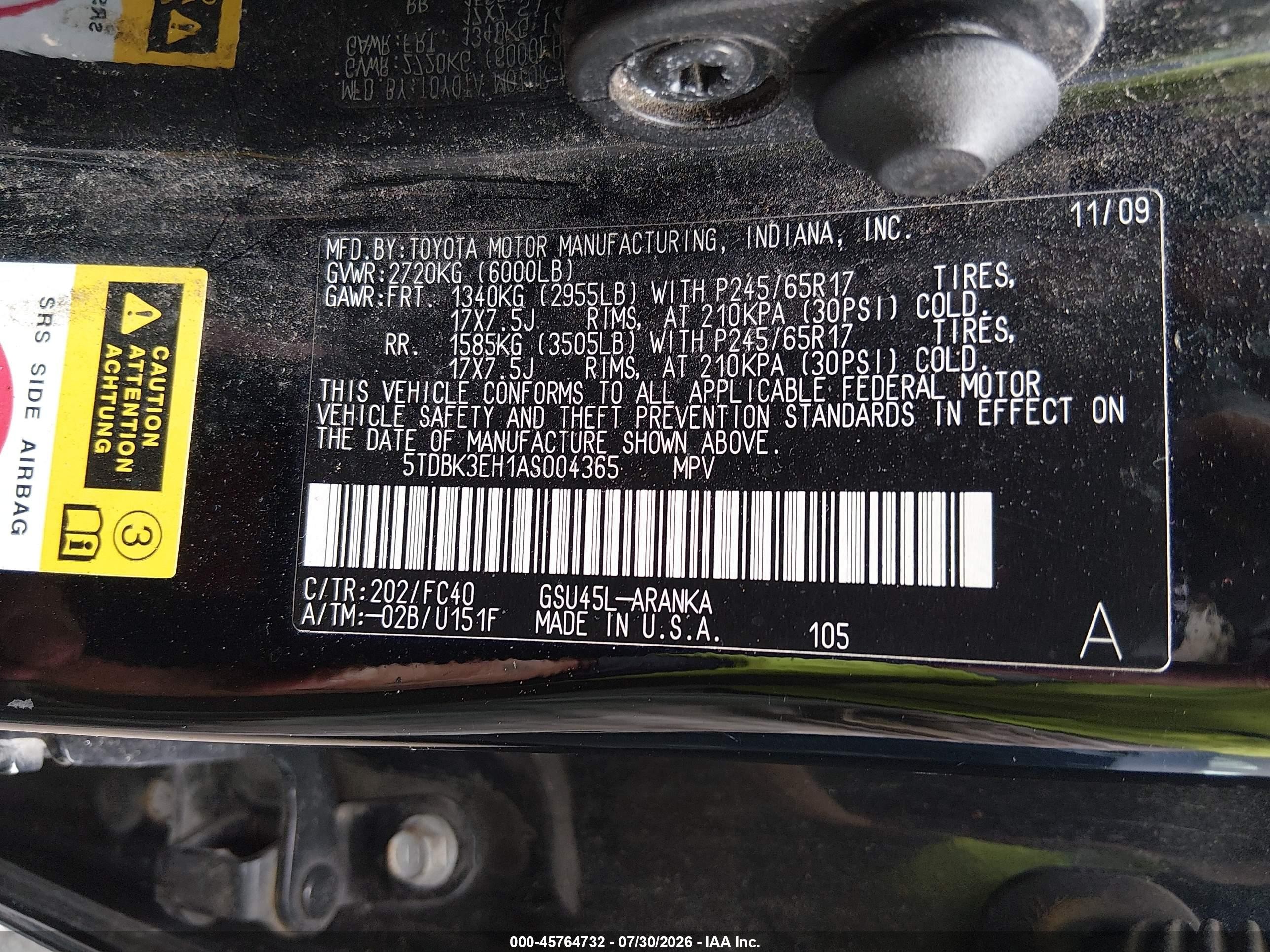 2010 Toyota Highlander Base V6 Черный vin: 5TDBK3EH1AS004365