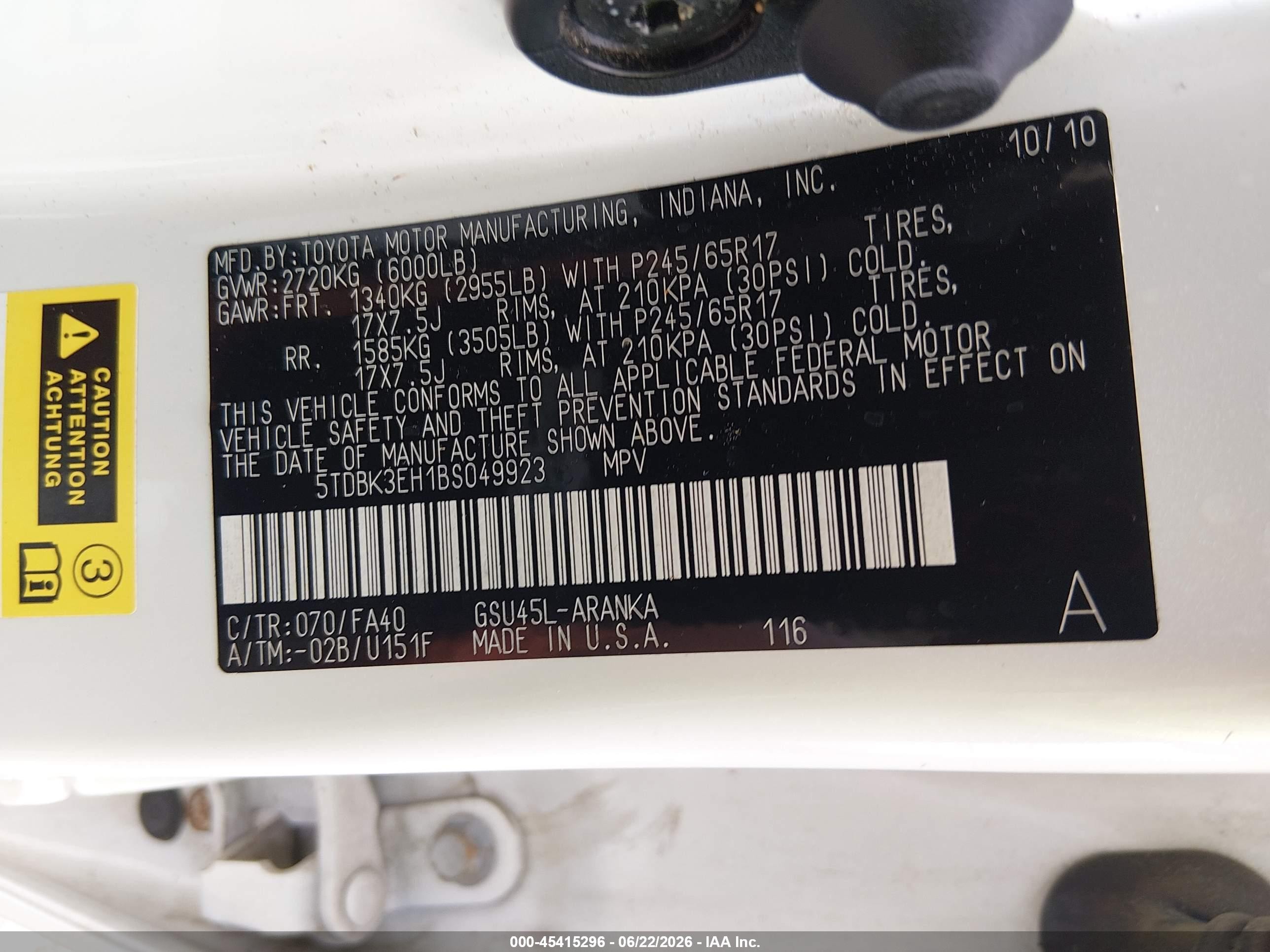 2011 Toyota Highlander Base V6 White vin: 5TDBK3EH1BS049923