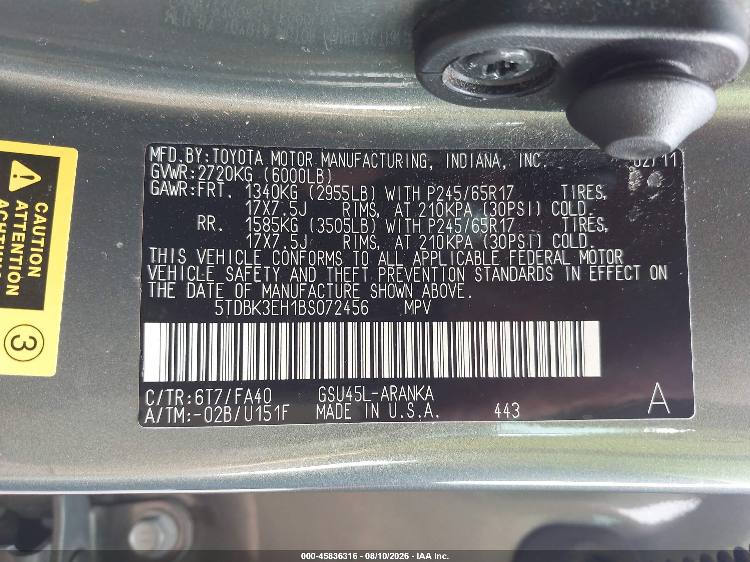 2011 Toyota Highlander Base V6 Gray vin: 5TDBK3EH1BS072456