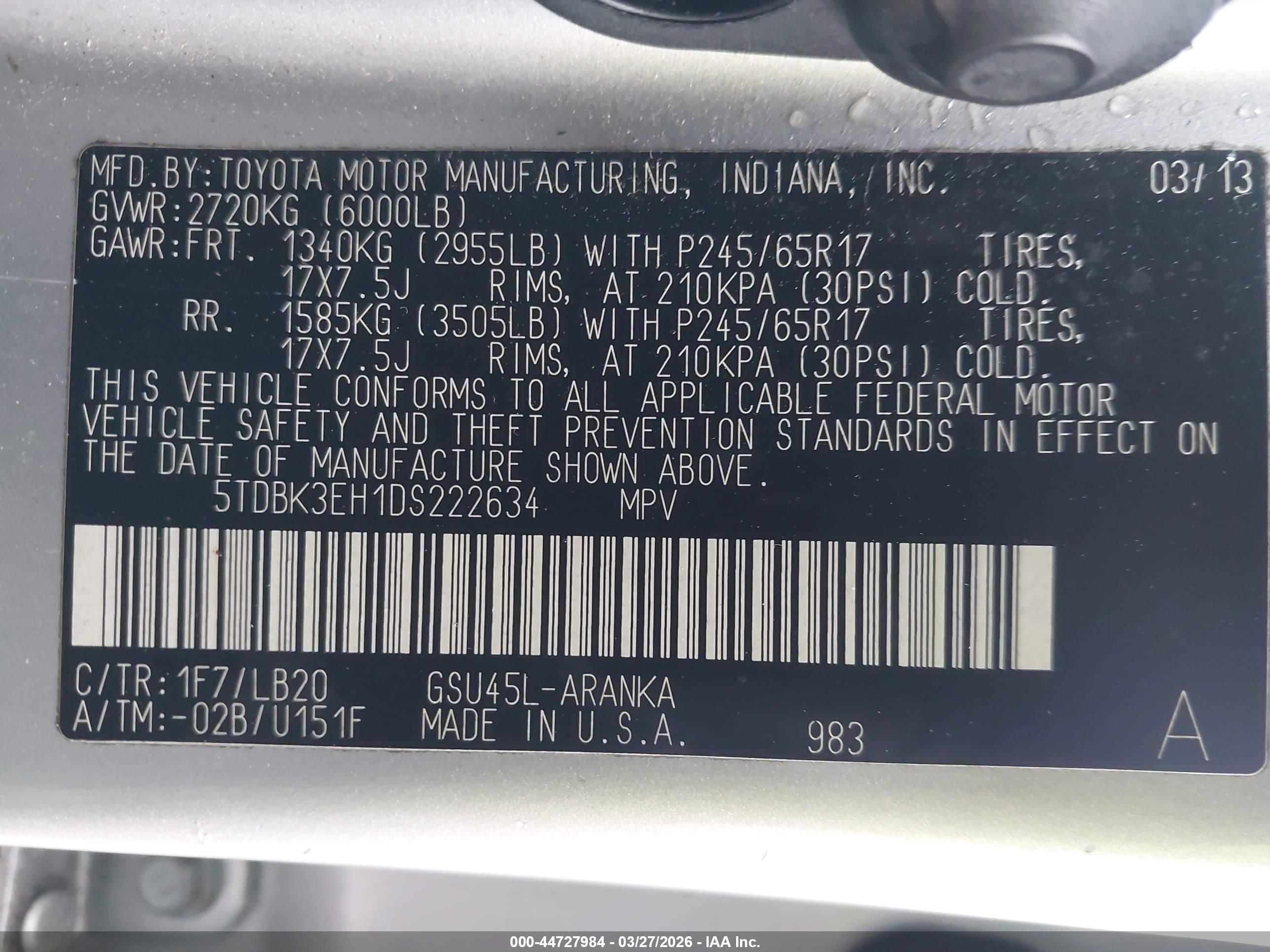 2013 Toyota Highlander Se V6 Silver vin: 5TDBK3EH1DS222634