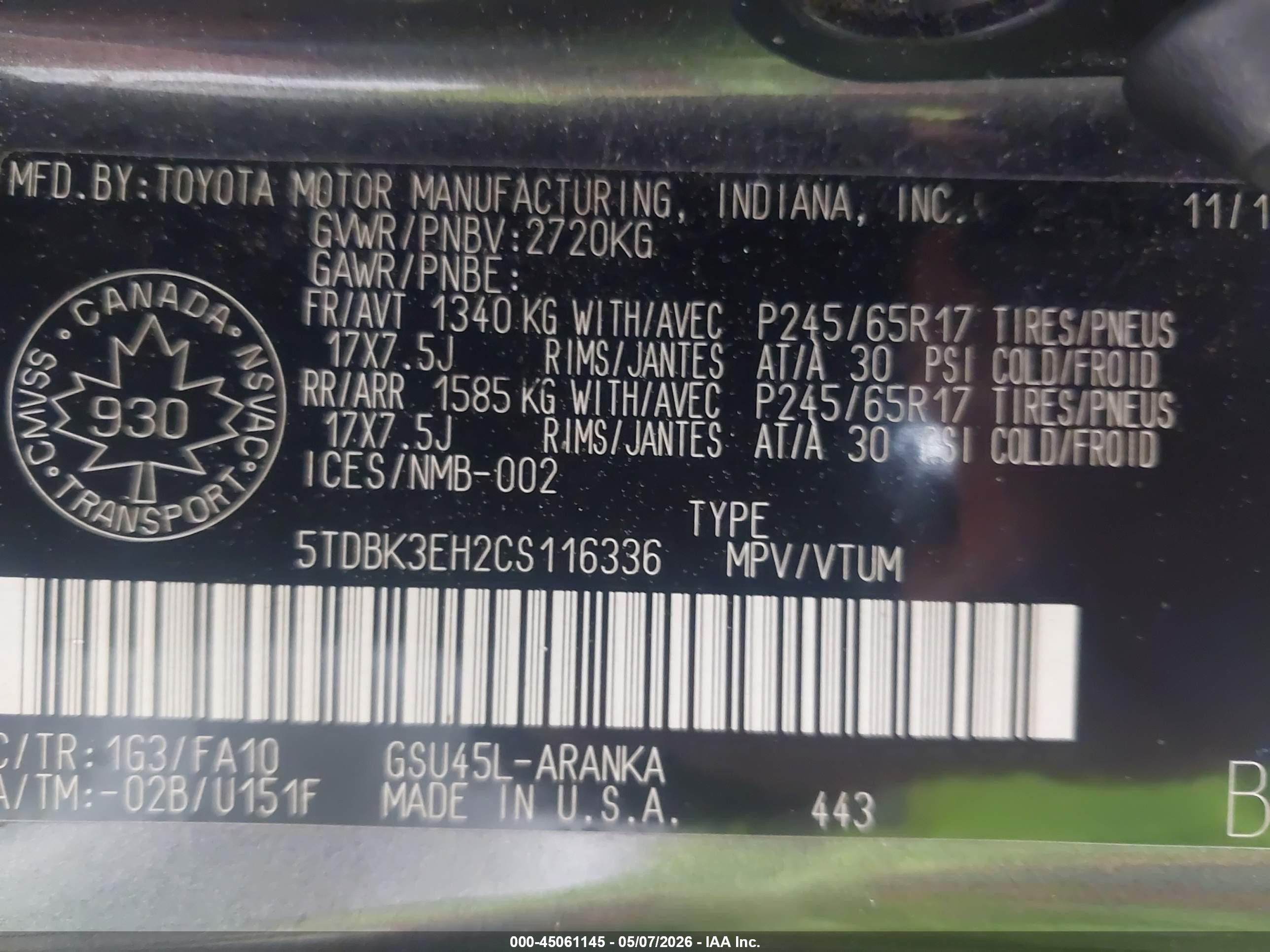 2012 Toyota Highlander V6 Gray vin: 5TDBK3EH2CS116336